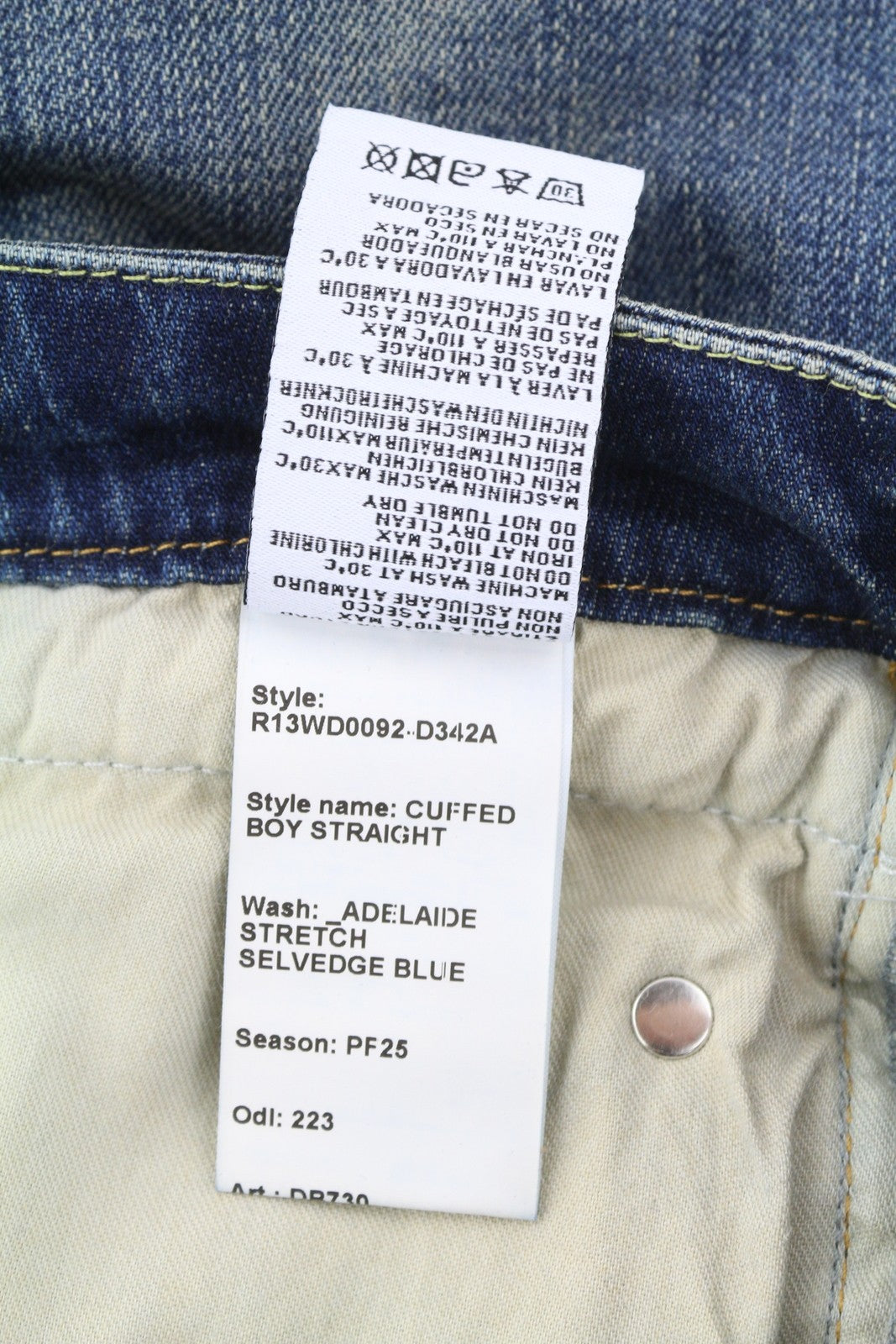 R13 berniukiški tiesūs džinsai su rankogaliais, 30 Adelaide tamprūs Selvedge Limited PF25 