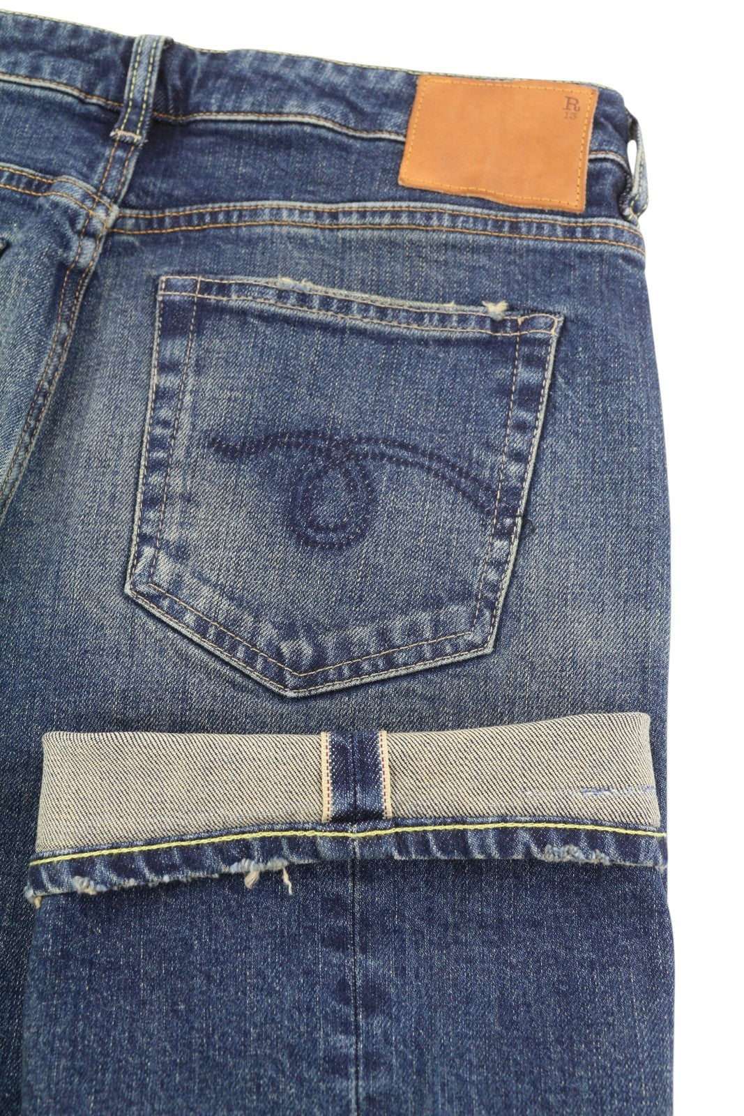 R13 berniukiški tiesūs džinsai su rankogaliais, 30 Adelaide tamprūs Selvedge Limited PF25 