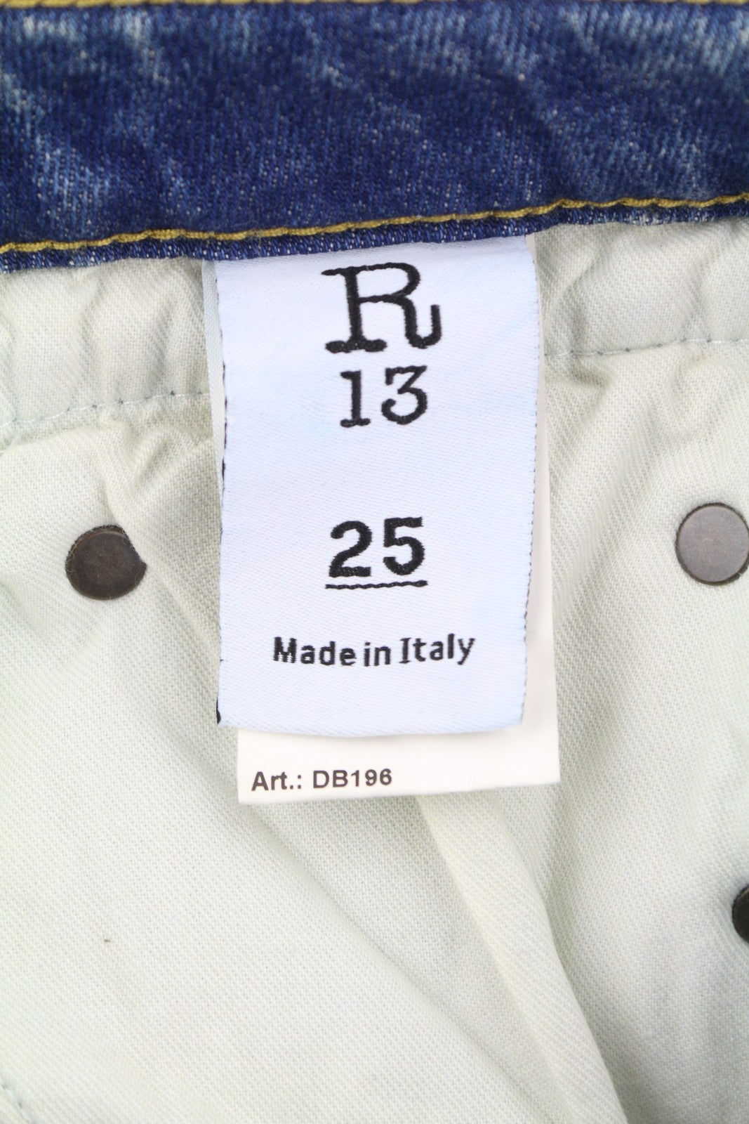 R13 berniukiški platėjantys moteriški džinsai 25 Kelly tamprūs platėjantys su išblukusiais ūsais mėlyni PF25 RRP645 