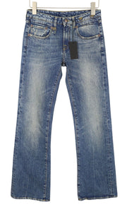 R13 berniukiški platėjantys moteriški džinsai 26 Kelly tamprūs platėjantys su išblukusiais ūsais PF25 RRP645 