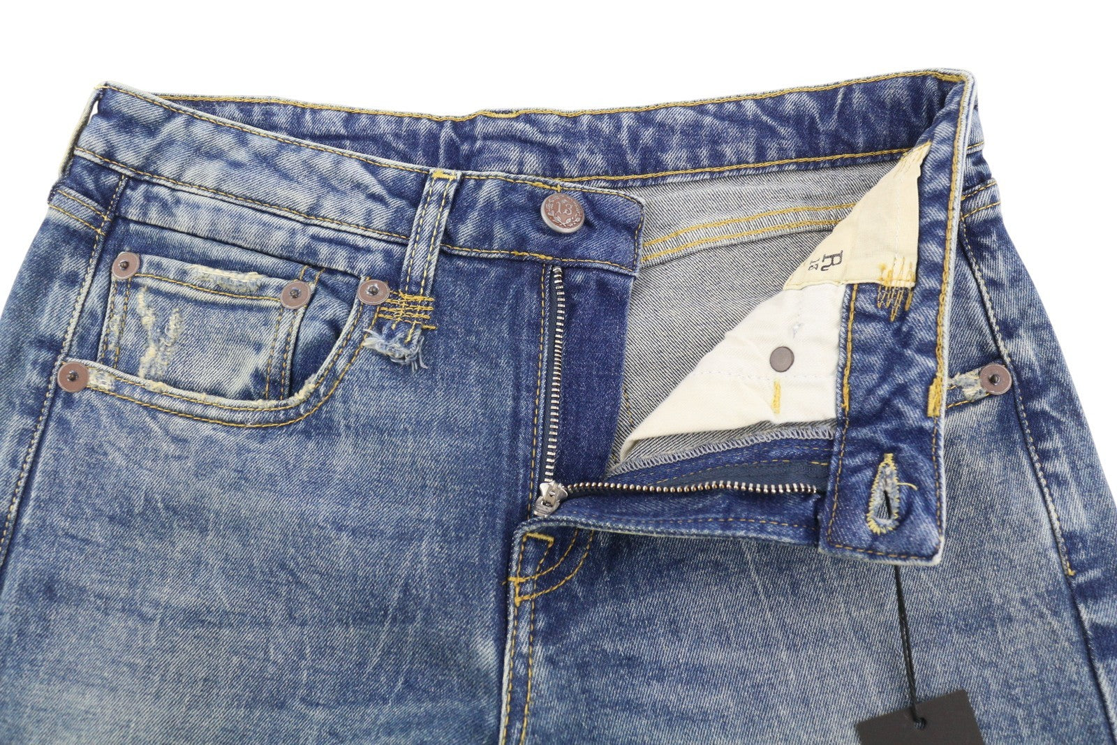 R13 berniukiški platėjantys moteriški džinsai 26 Kelly tamprūs platėjantys su išblukusiais ūsais PF25 RRP645 