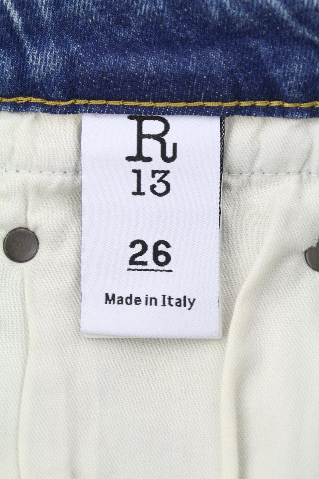 R13 berniukiški platėjantys moteriški džinsai 26 Kelly tamprūs platėjantys su išblukusiais ūsais PF25 RRP645 