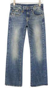 R13 berniukiški platėjantys moteriški džinsai 26 Kelly tamprūs platėjantys džinsai su išblukusiais ūsais mėlyni PF25 RRP645 