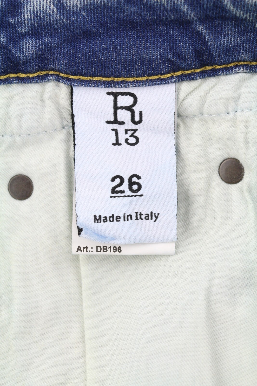 R13 berniukiški platėjantys moteriški džinsai 26 Kelly tamprūs platėjantys džinsai su išblukusiais ūsais mėlyni PF25 RRP645 