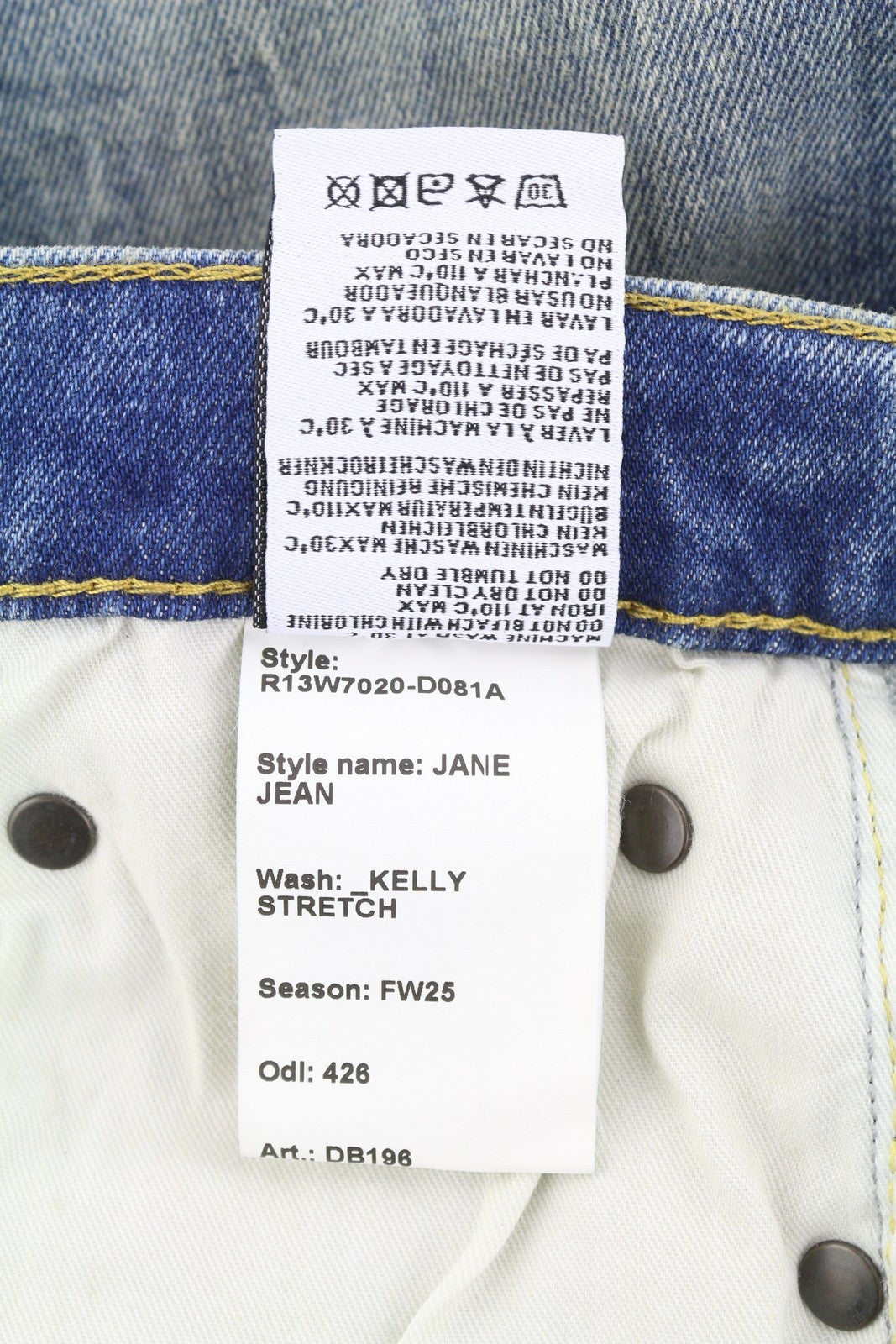 R13 Jane moteriški džinsai 24 Kelly Stretch Slim Platėjančios Fit išblukusios mėlynos spalvos FW25 RRP645 