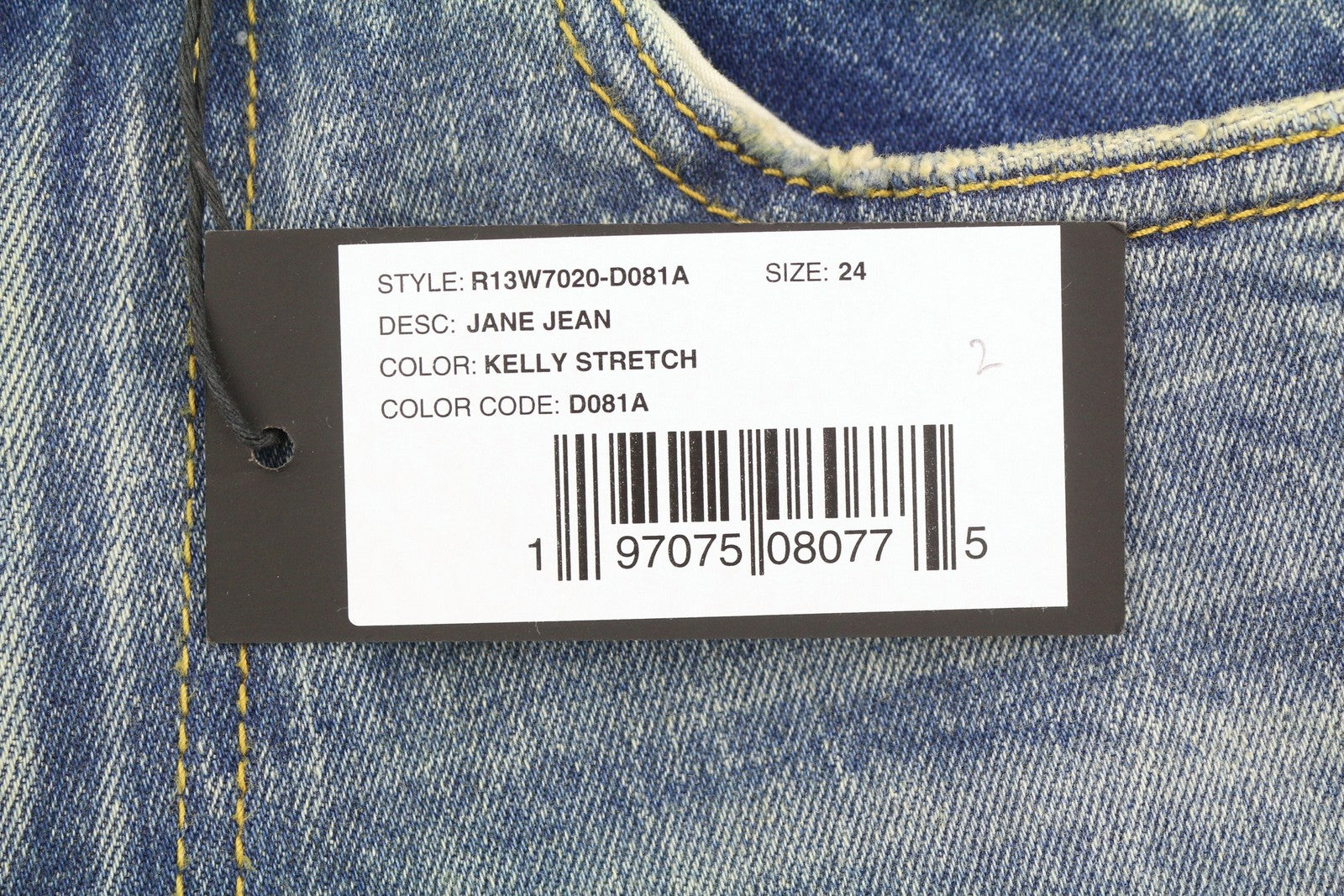 R13 Jane moteriški džinsai 24 Kelly Stretch Slim Platėjančios Fit išblukusios mėlynos spalvos FW25 RRP645 