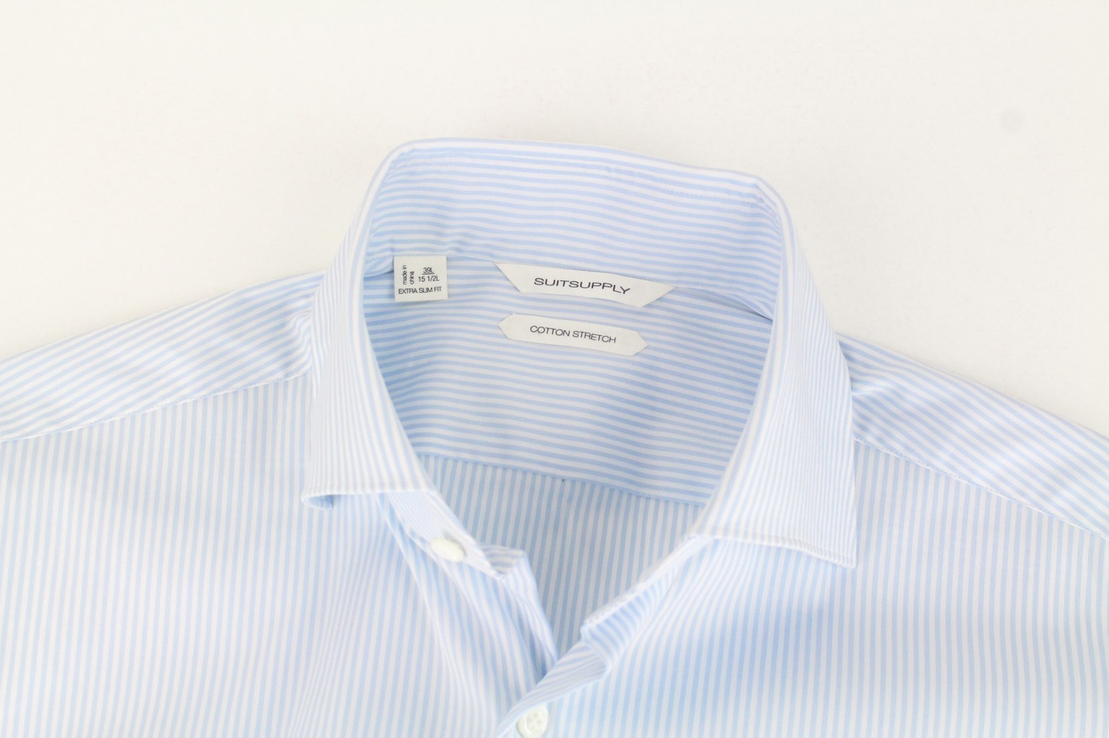 SUITSUPPLY vyriški formalūs marškinėliai, 39L/15 1/2L, labai ploni, mėlyni, dryžuoti, ilgi. 