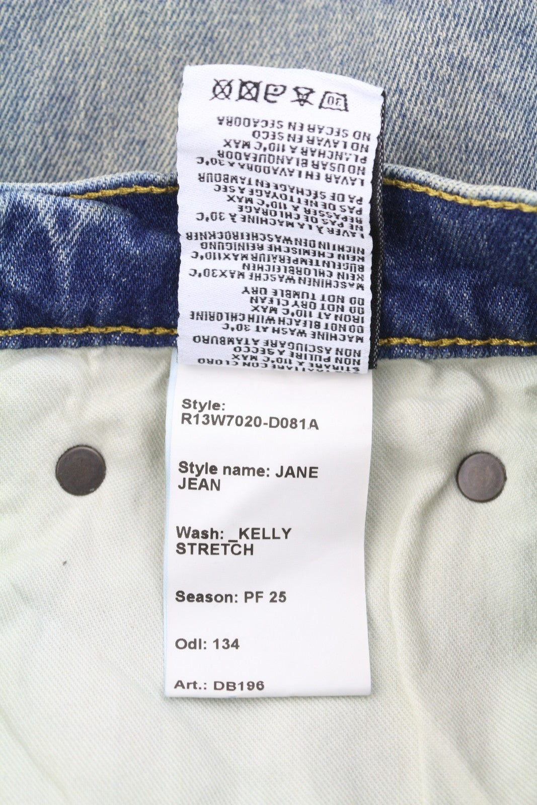 R13 Jane moteriški džinsai 27 Kelly Stretch Slim platėjančios klešnės blukusios mėlynos spalvos PF25 RRP645 