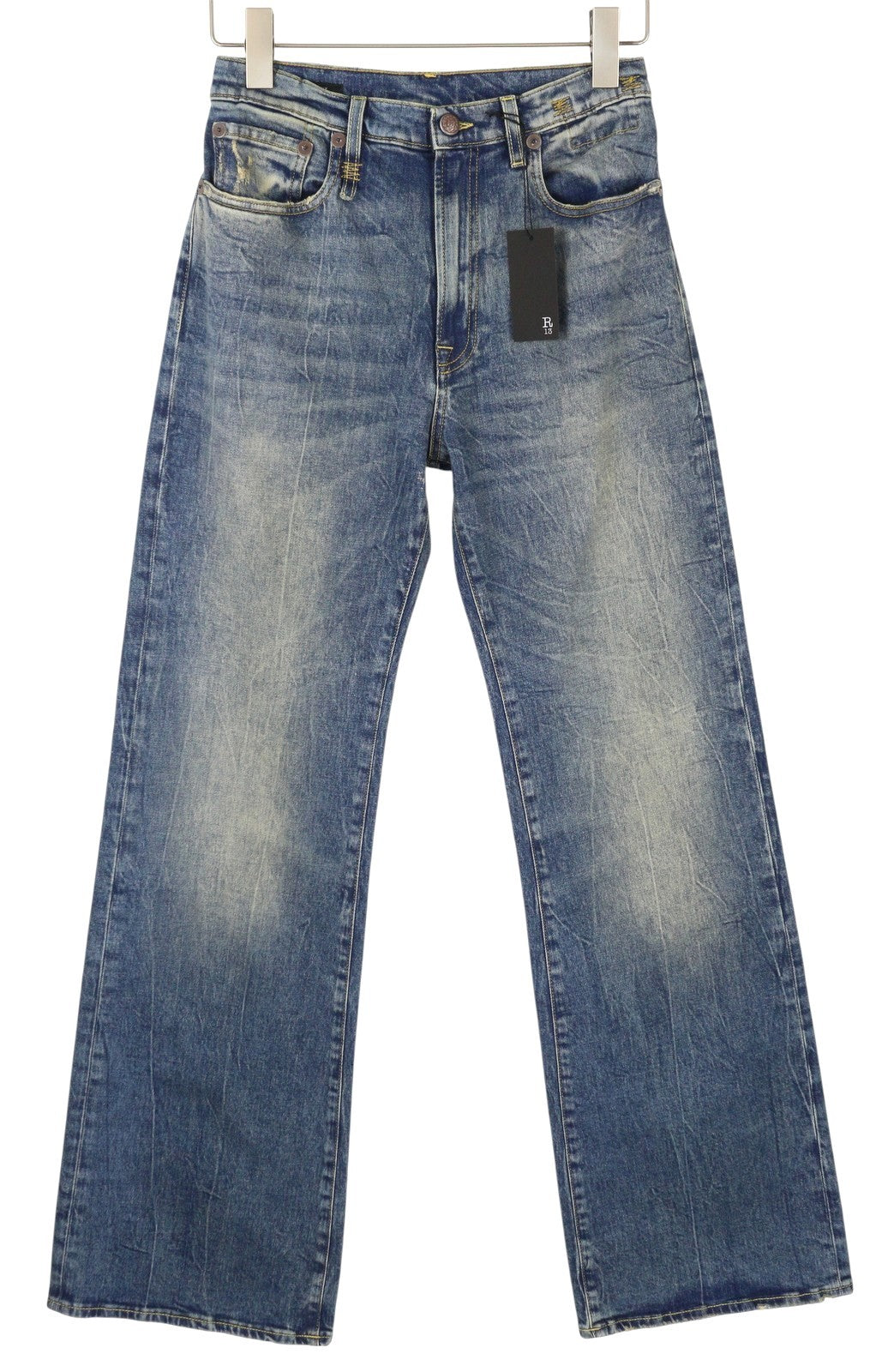 R13 Jane moteriški džinsai 27 Kelly Stretch Slim platėjančios klešnės blukusios mėlynos spalvos PF25 RRP645 