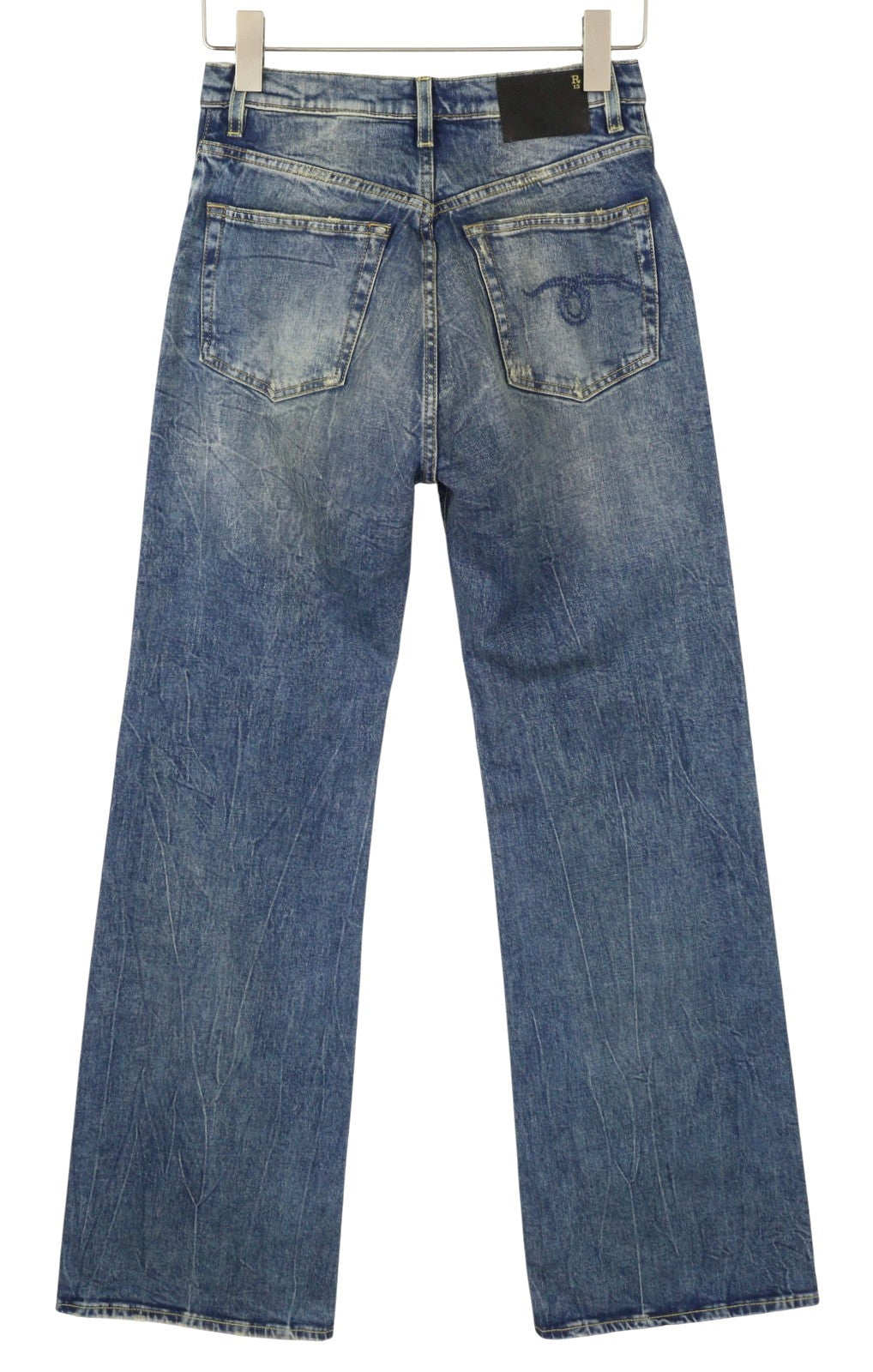 R13 Jane moteriški džinsai 27 Kelly Stretch Slim platėjančios klešnės blukusios mėlynos spalvos PF25 RRP645 