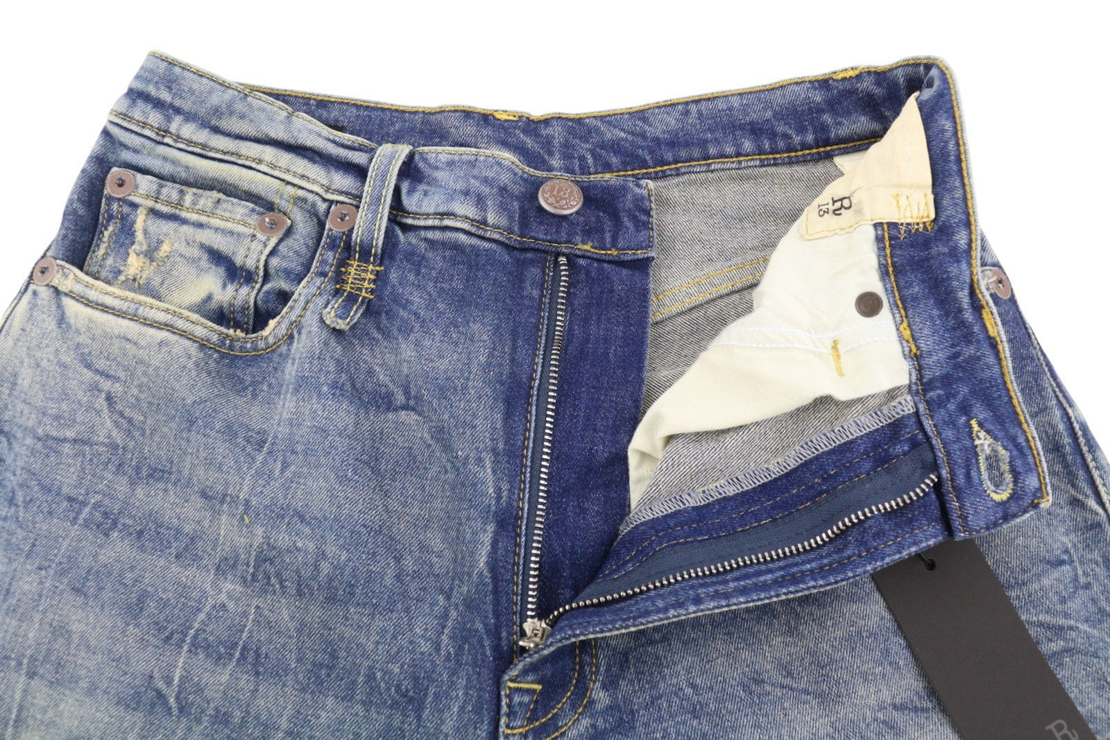 R13 Jane moteriški džinsai 27 Kelly Stretch Slim platėjančios klešnės blukusios mėlynos spalvos PF25 RRP645 