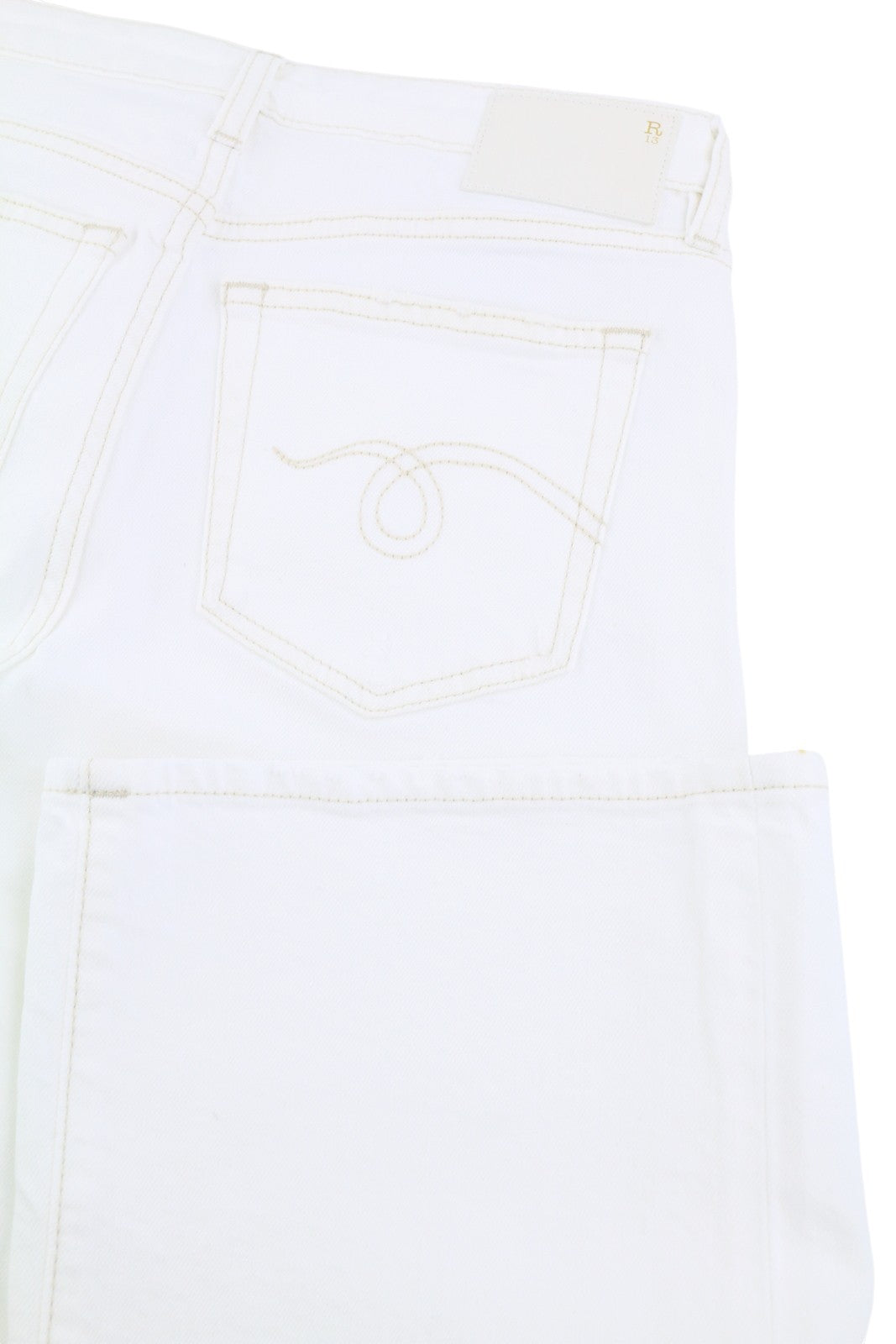 R13 berniukiški platėjantys moteriški džinsai 27 „Aerin“ balti, tamprūs, platėjantys, su užtrauktuku, džinsai PF25 