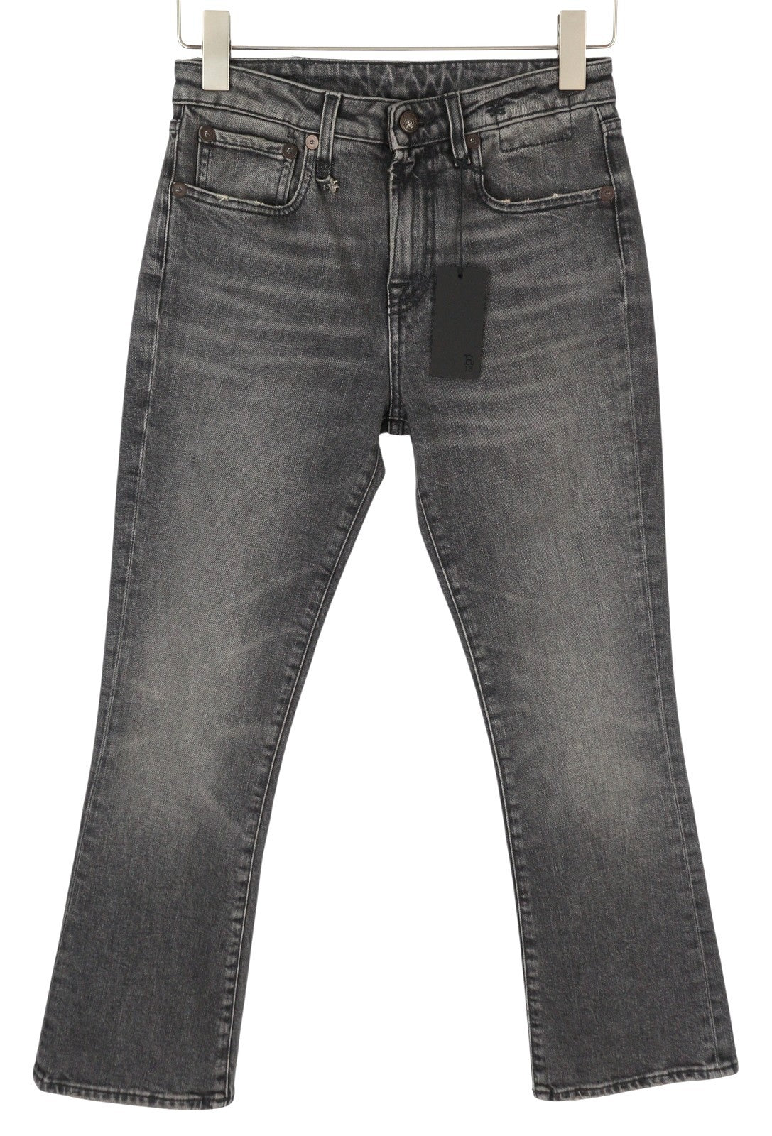 R13 Kick Fit moteriški džinsai 25 Leyton juodi, tamprūs, išblukę, ploni, tiesūs FW25 RRP630 