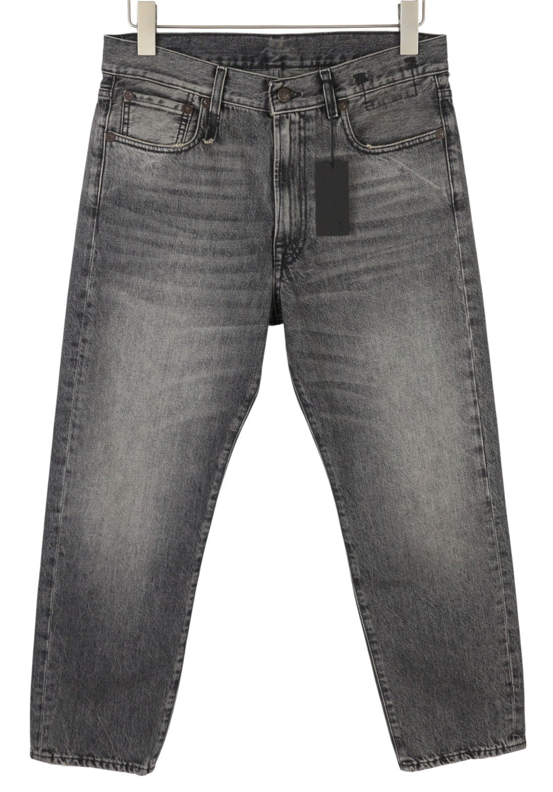 R13 Boyfriend moteriški džinsai 26 Leyton juodi išblukę ūsai trumpinti užtrauktuku FW25 