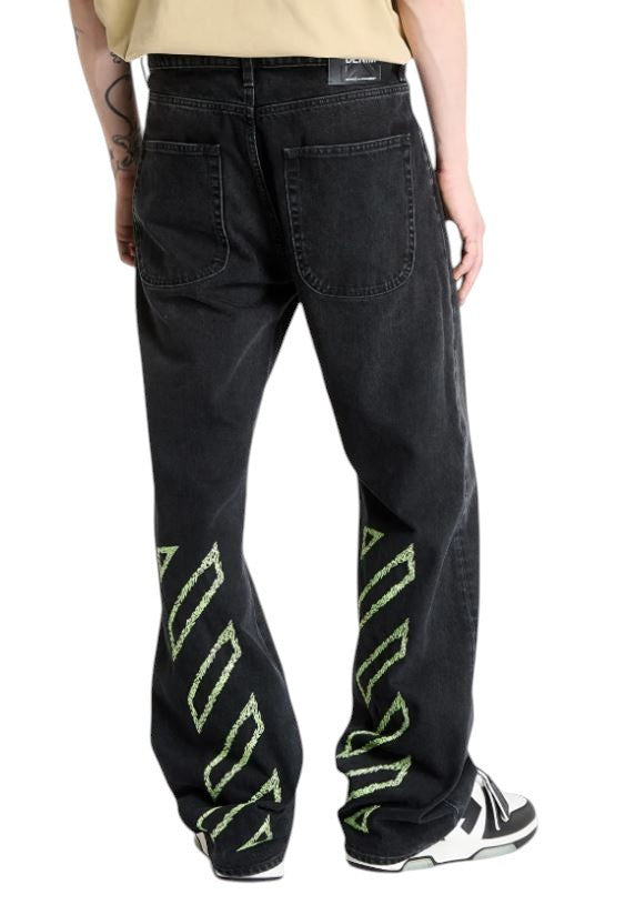 OFF-WHITE c/o VIRGIL ABLOH Diag Outl laisvalaikio vyriški džinsai W34 juodi AW25 RRP799 