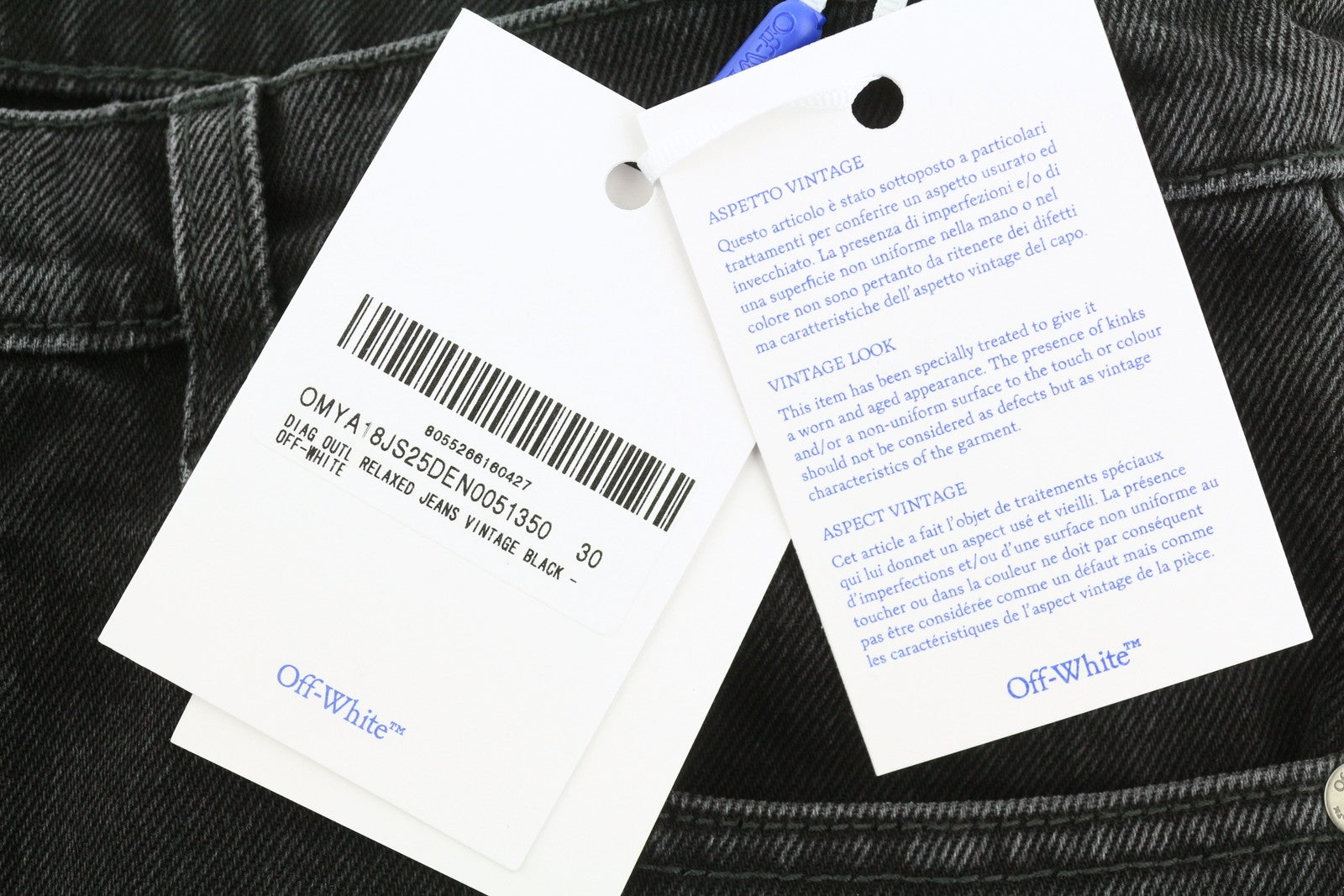 OFF-WHITE c/o VIRGIL ABLOH Diag Outl laisvalaikio vyriški džinsai W30 juodi AW25 RRP799 