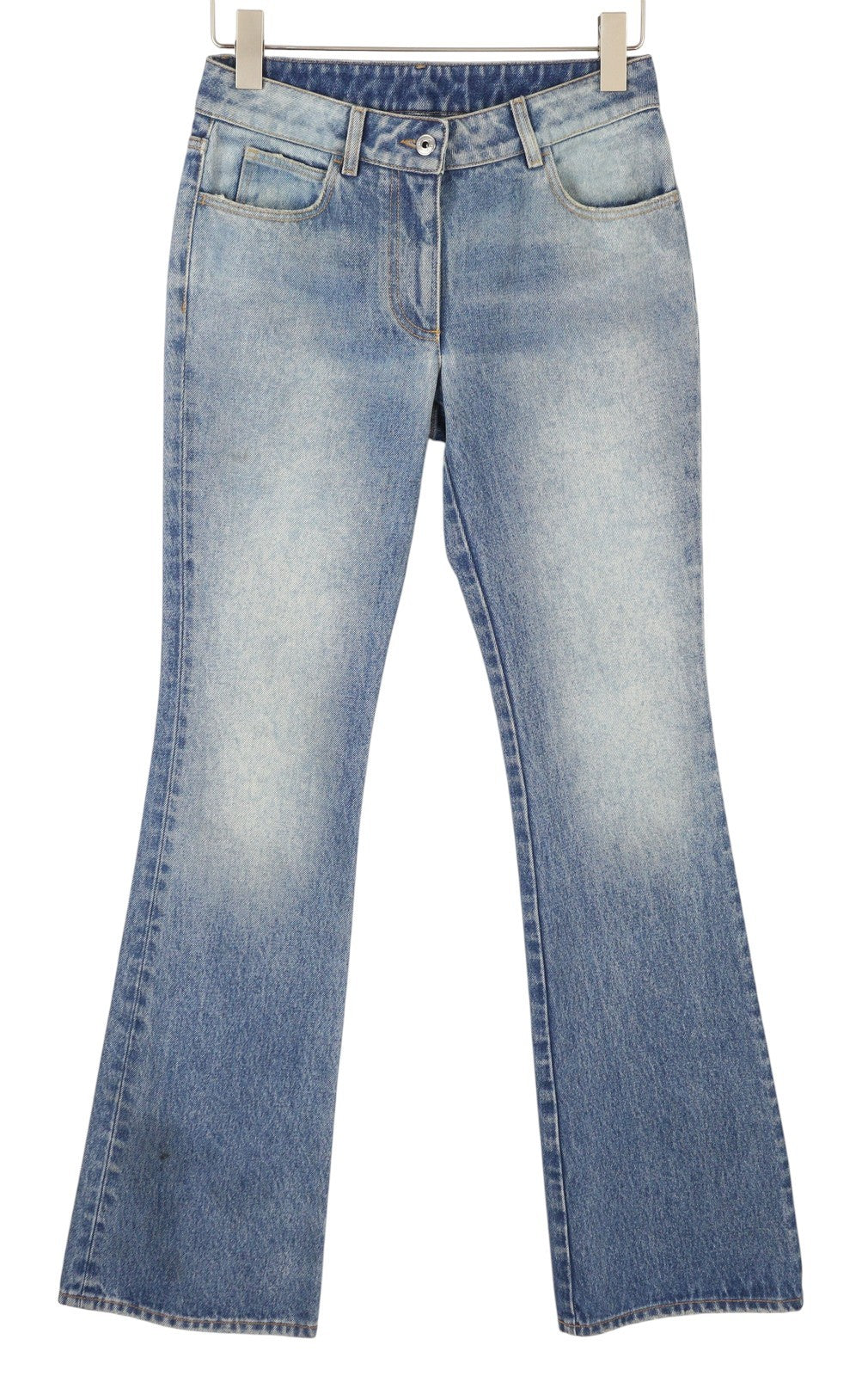 OFF-WHITE c/o VIRGIL ABLOH Slim Flared 5PKT moteriški džinsai W26 mėlyni išblukę bateliai 