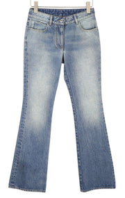 OFF-WHITE c/o VIRGIL ABLOH Slim Flared 5PKT moteriški džinsai W26 mėlyni išblukę bateliai 