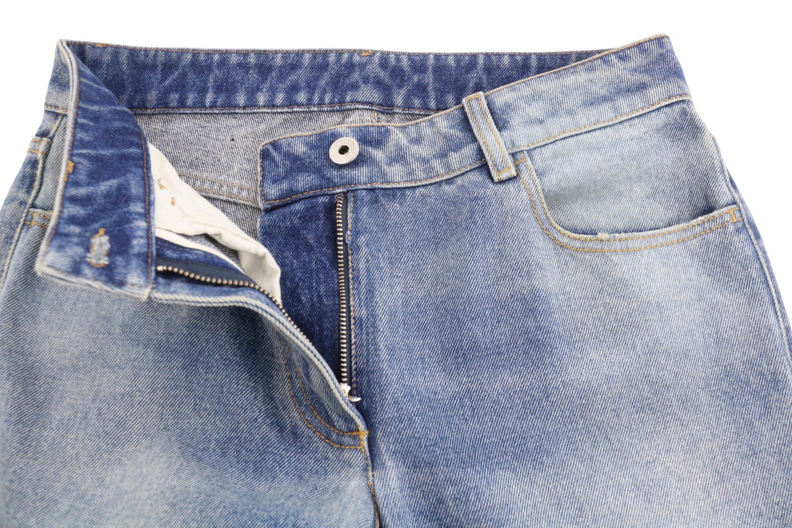 OFF-WHITE c/o VIRGIL ABLOH Slim Flared 5PKT moteriški džinsai W26 mėlyni išblukę bateliai 