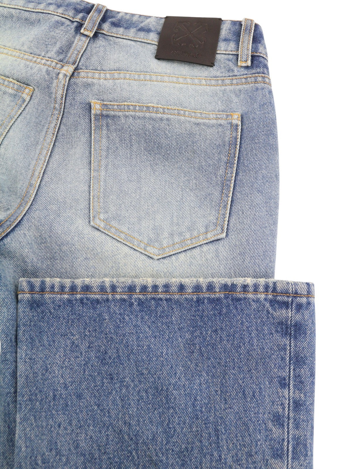 OFF-WHITE c/o VIRGIL ABLOH Slim Flared 5PKT moteriški džinsai W26 mėlyni išblukę bateliai 