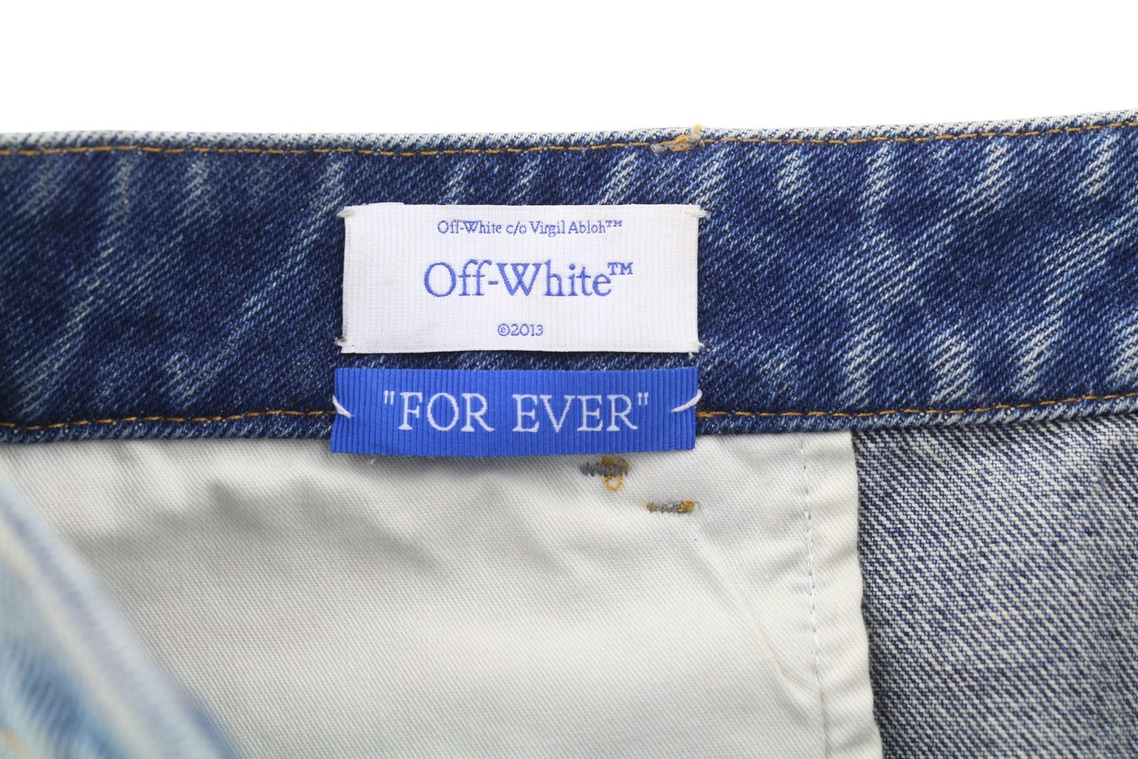 OFF-WHITE c/o VIRGIL ABLOH Slim Flared 5PKT moteriški džinsai W26 mėlyni išblukę bateliai 
