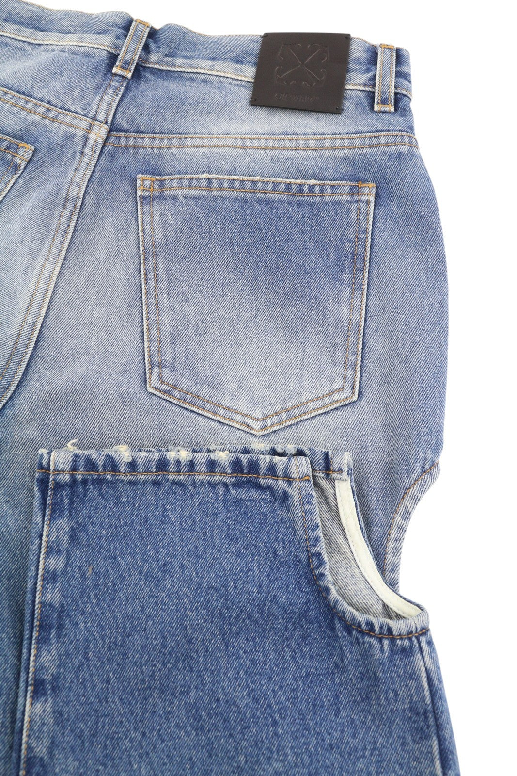 OFF-WHITE c/o VIRGIL ABLOH Meteor Denim moteriški džinsai W27 mėlyni su iškirpte RRP765 