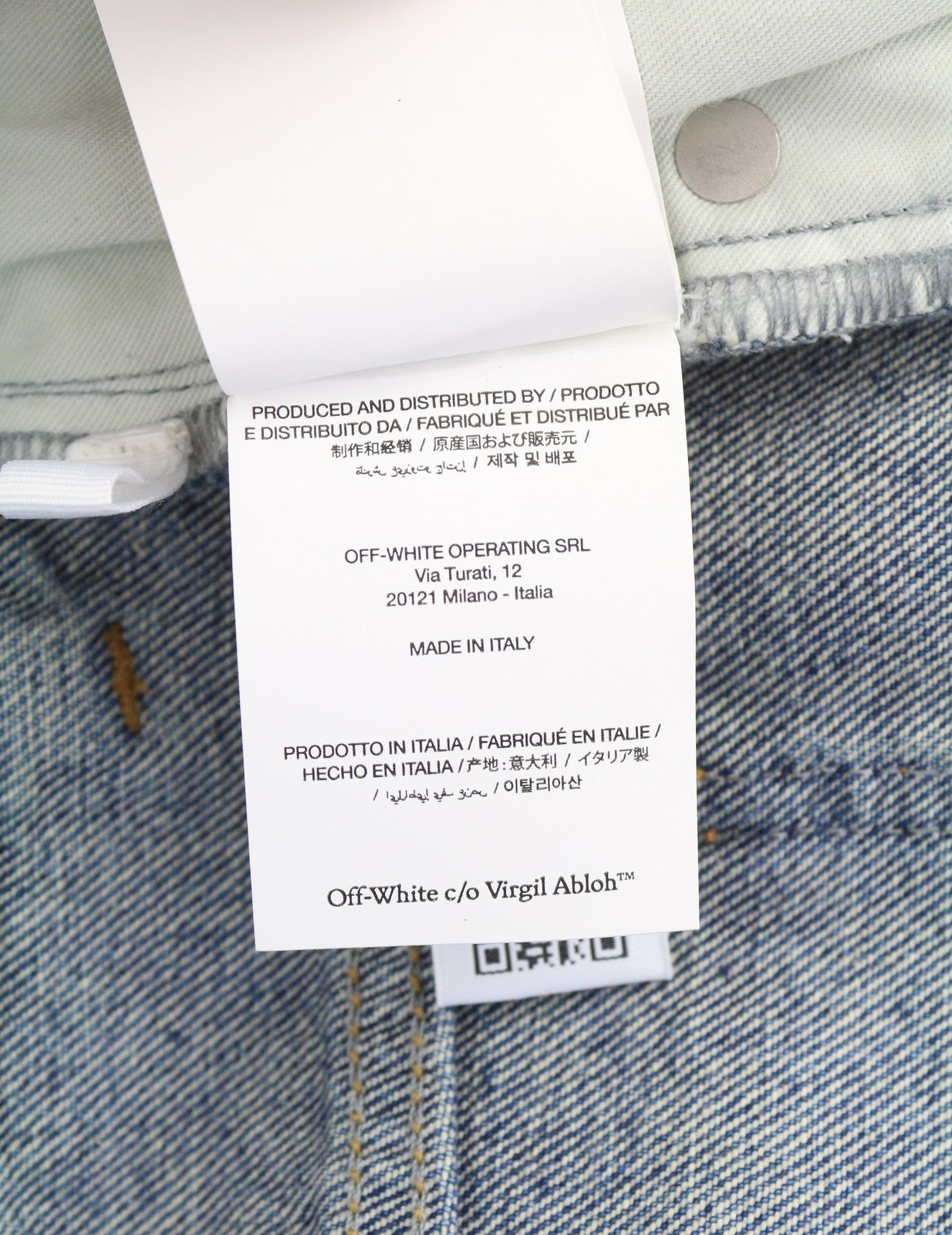 OFF-WHITE c/o VIRGIL ABLOH Meteor Denim moteriški džinsai W27 mėlyni su iškirpte RRP765 