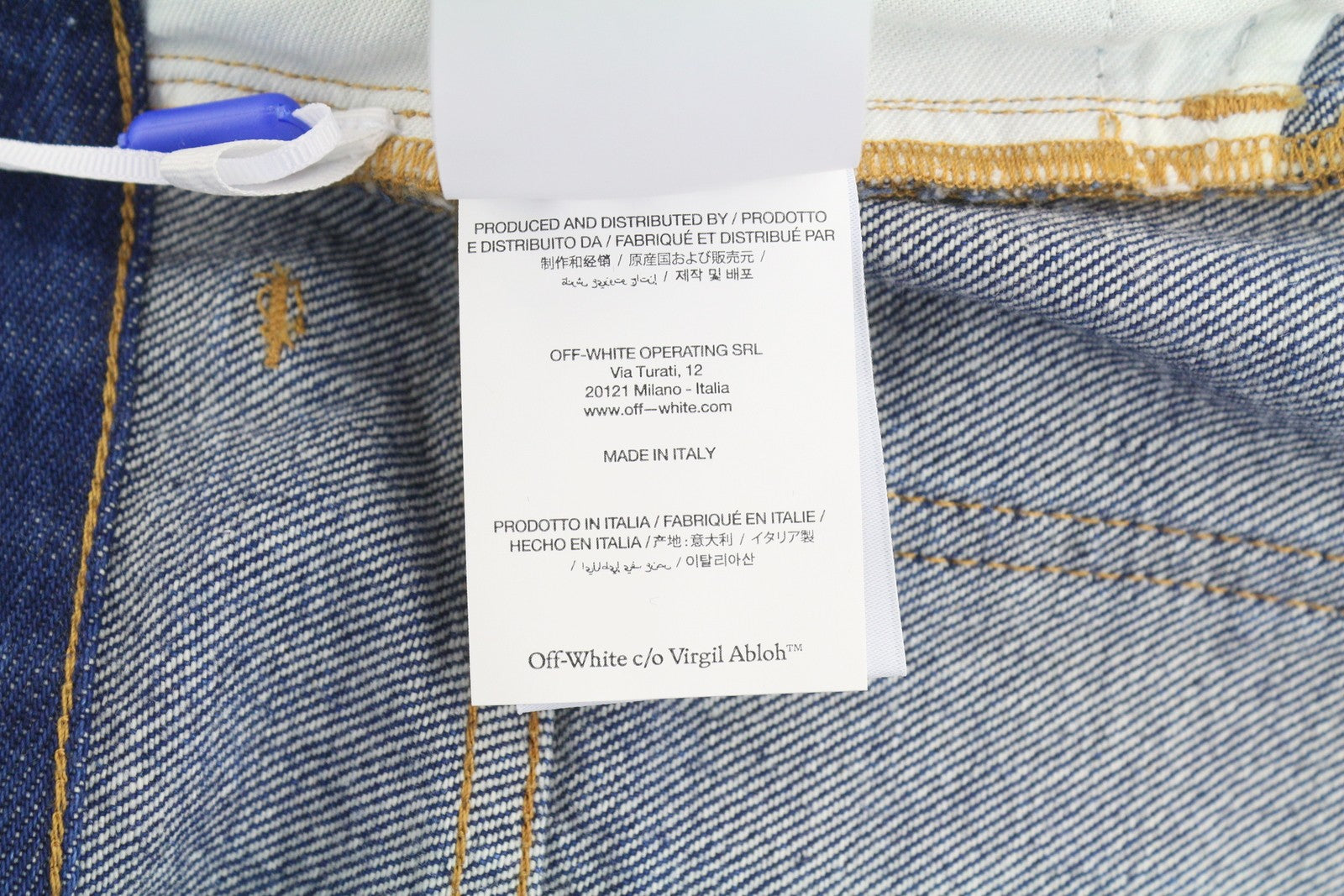 BALTOS VIRGIL ABLOH „Meteor Denim“ moteriškos džinsinės kelnės W27 mėlynos su iškirpte F25 RRP765 