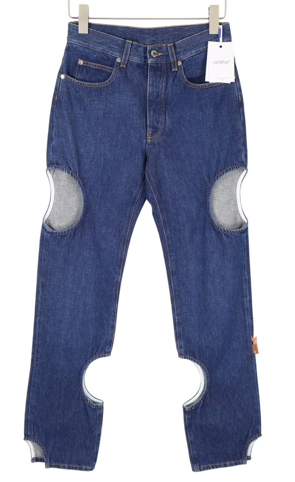 BALTOS VIRGIL ABLOH „Meteor Denim“ moteriškos džinsinės kelnės W26 mėlynos spalvos iškirpte F25 RRP765