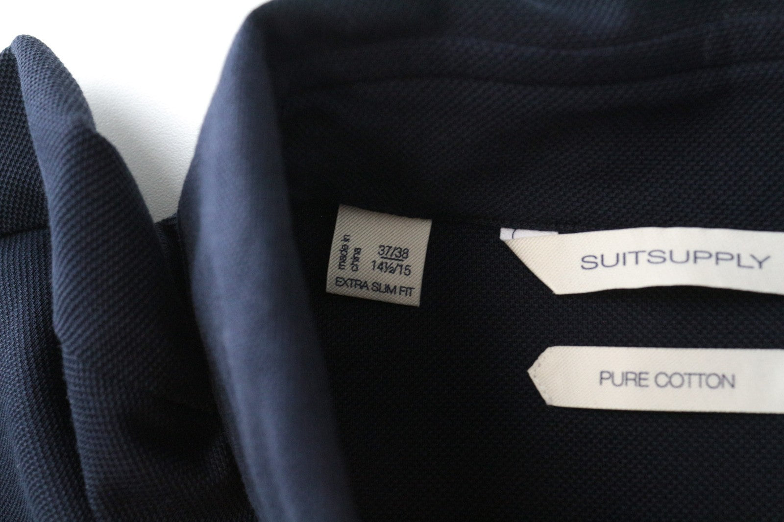 SUITSUPPLY vyriški formalūs marškinėliai, 37/14 1/2, tamsiai mėlyni, medvilniniai, ploni, iškirpti, ypač kirpti 