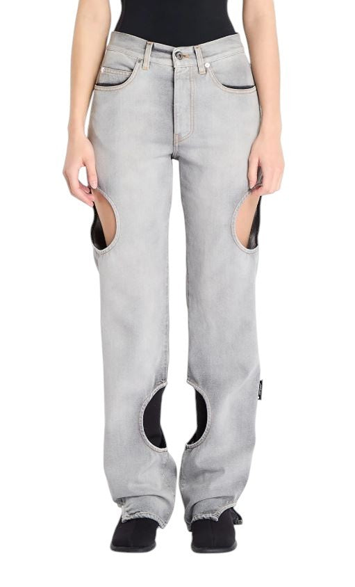 BALTOS VIRGIL ABLOH „Meteor Denim Bleach“ moteriškos džinsinės kelnės W26 kirpimas F25 RRP765 