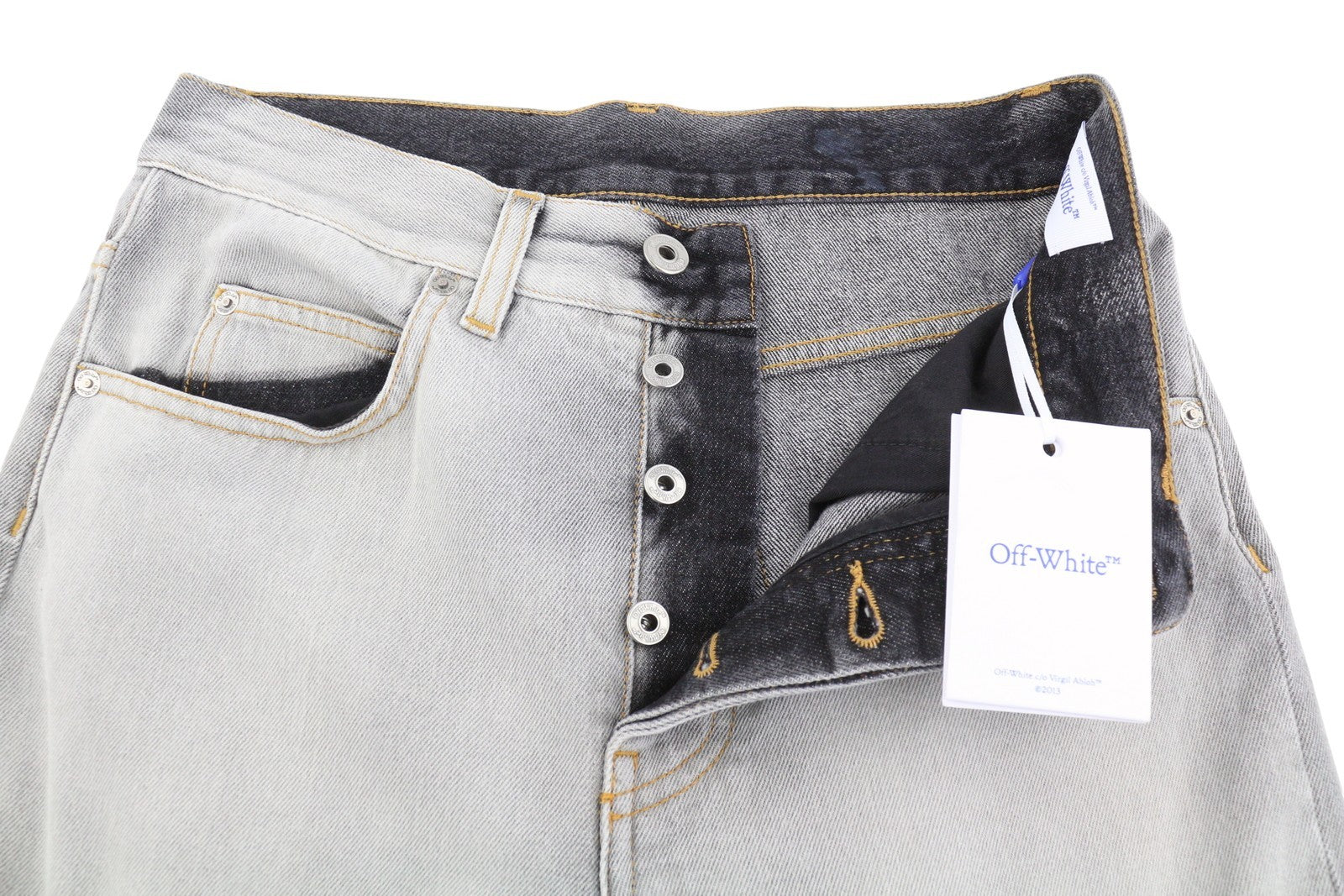 BALTOS VIRGIL ABLOH „Meteor Denim Bleach“ moteriškos džinsinės kelnės W26 kirpimas F25 RRP765 