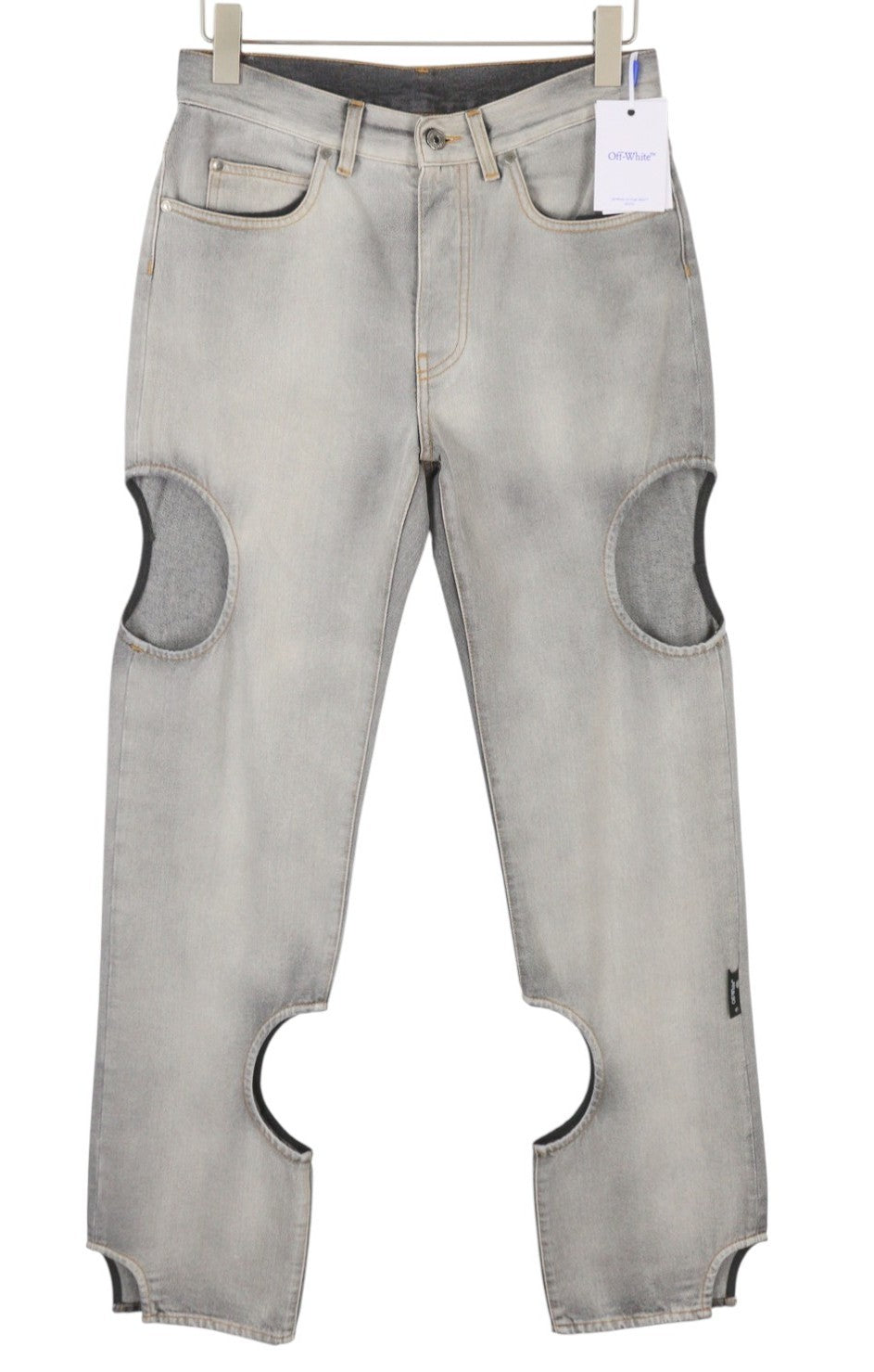 OFF-WHITE c/o VIRGIL ABLOH Meteor Denim Bleach moteriški džinsai W27 Grey F25 RRP765 