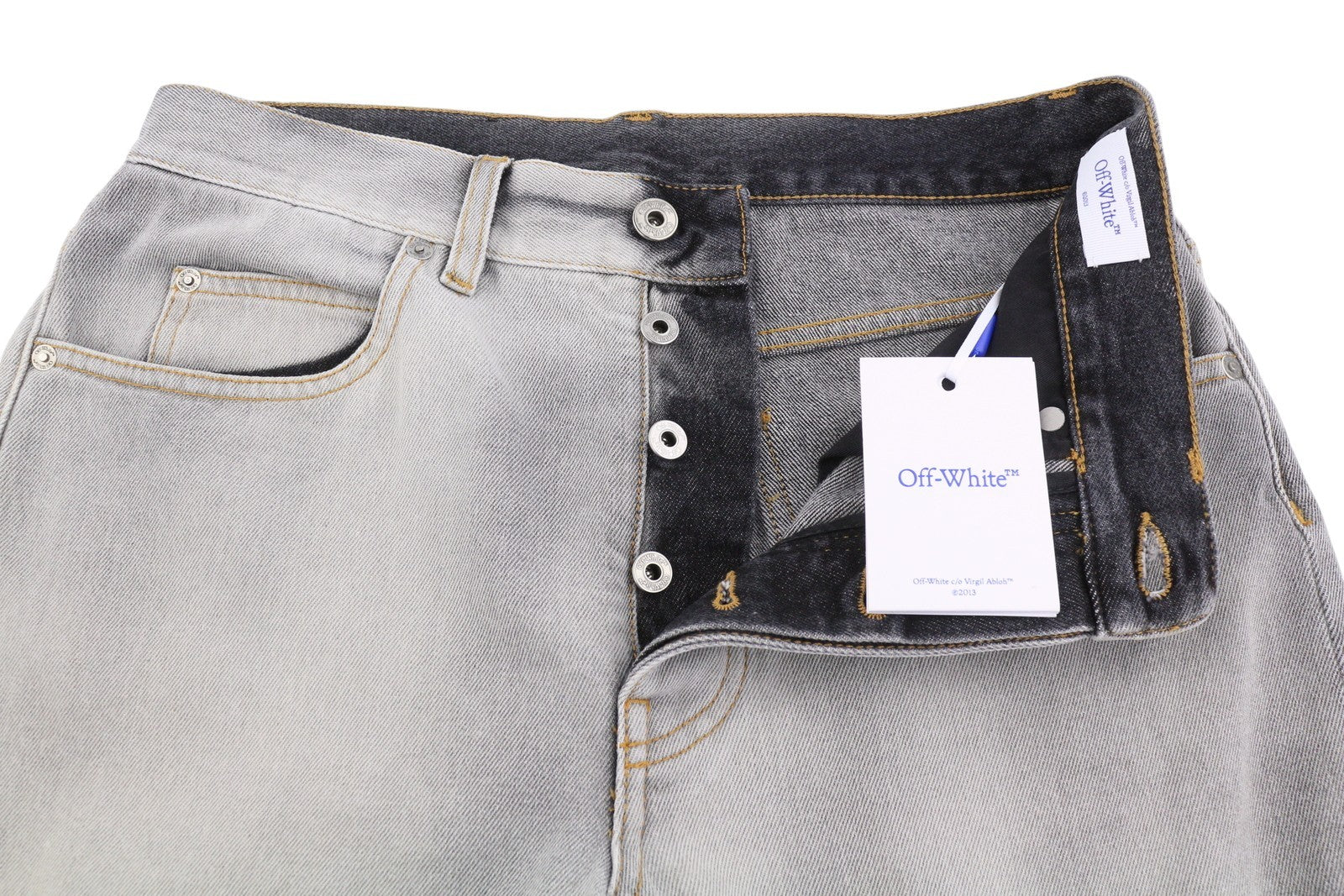 OFF-WHITE c/o VIRGIL ABLOH Meteor Denim Bleach moteriški džinsai W27 Grey F25 RRP765 