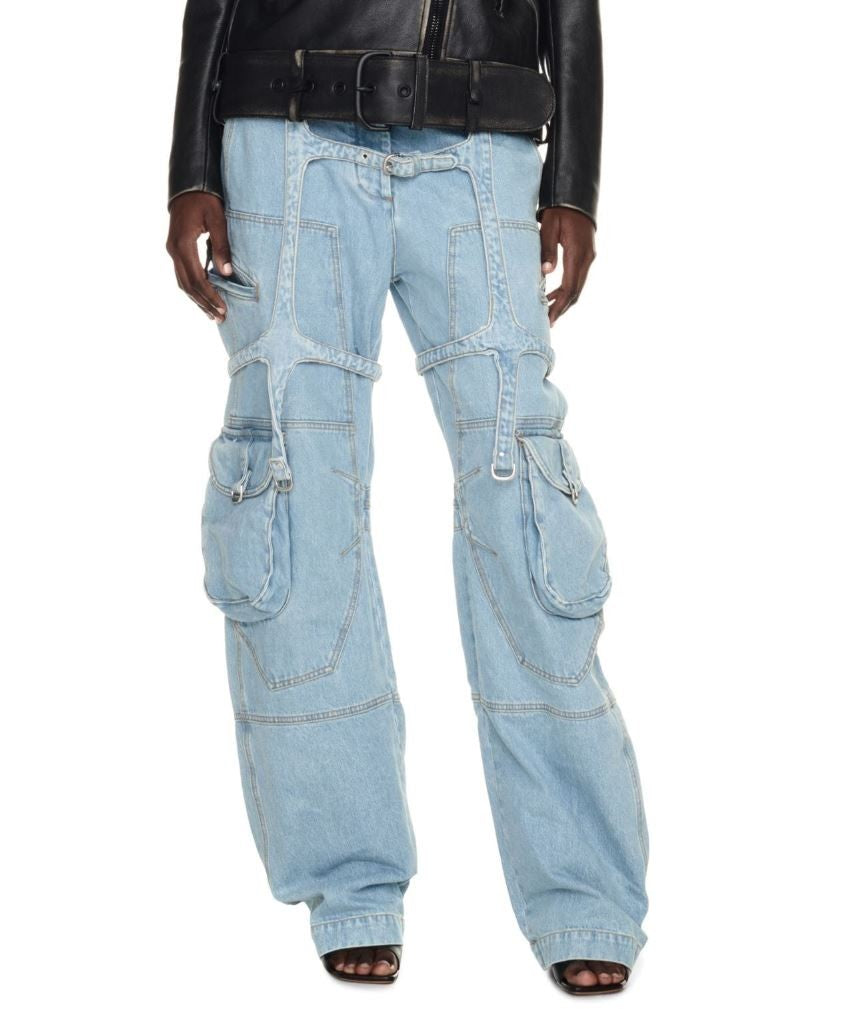 OFF-WHITE c/o VIRGIL ABLOH „Bleach Cargo Over Pant“ moteriški džinsai W26 Baggy RRP2088 