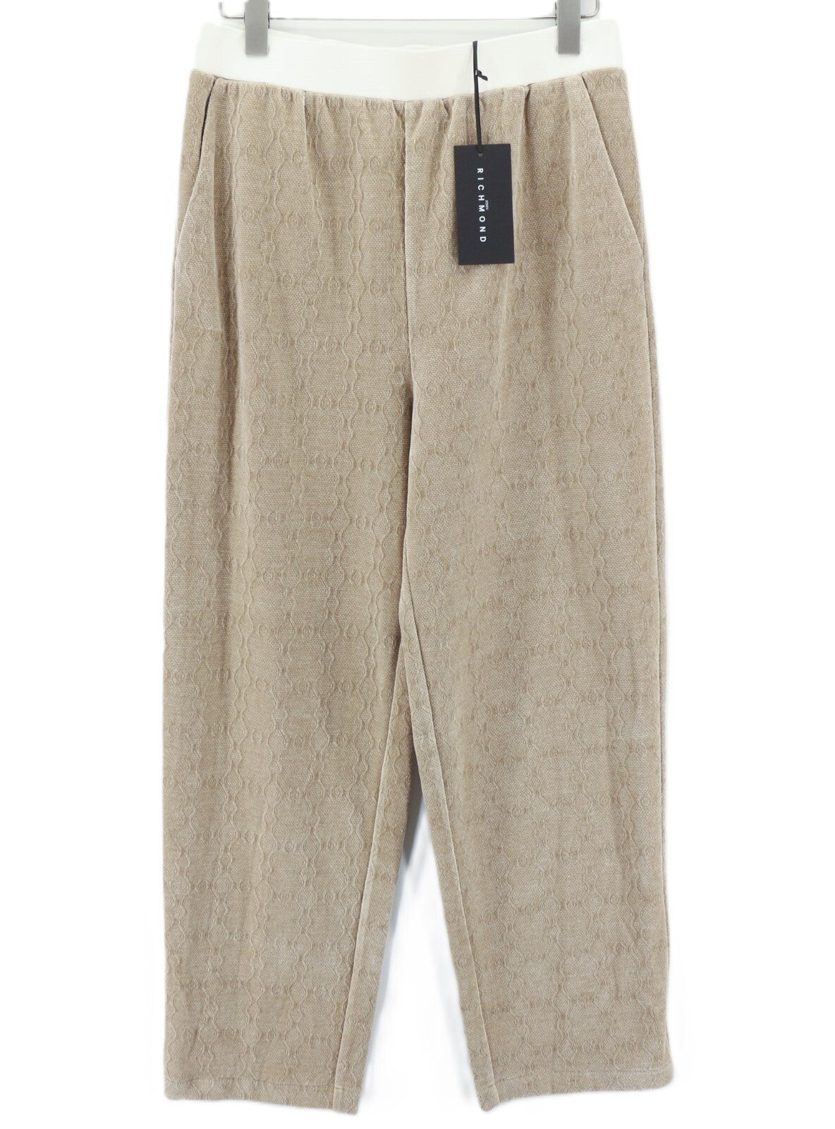 JOHN RICHMOND vyriškas rudų raštuotų megztinių komplektas M, tiesaus kirpimo kelnės, 2 vnt. 