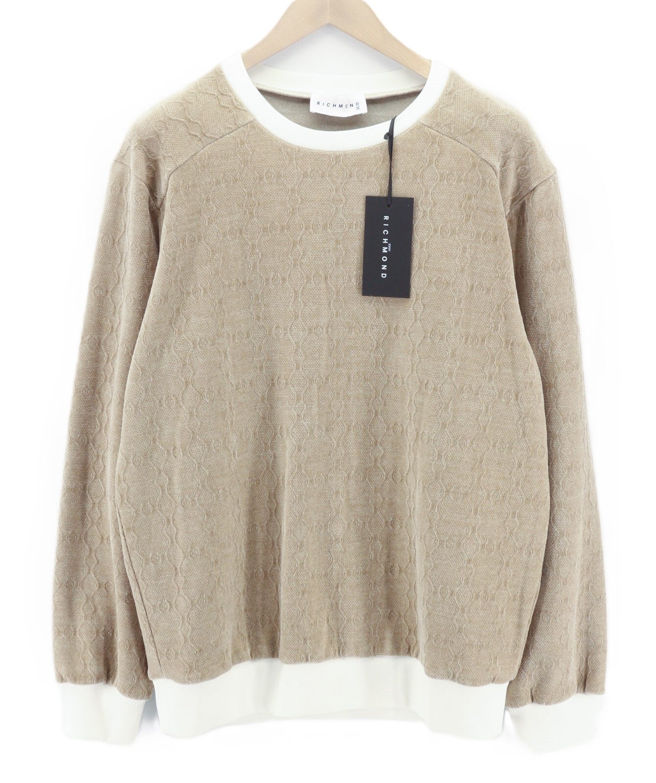 JOHN RICHMOND vyriškas rudų raštuotų megztinių komplektas M, tiesaus kirpimo kelnės, 2 vnt. 