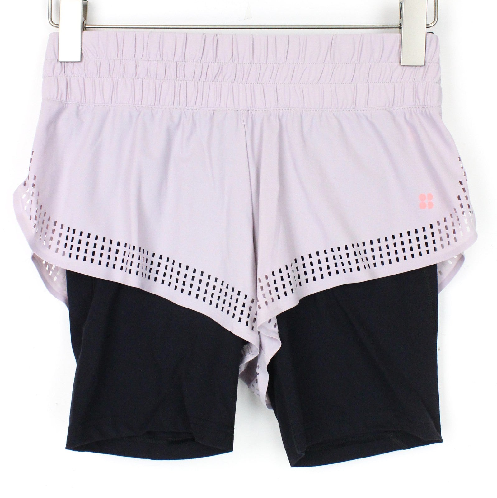 SWEATY BETTY Aerial 2in1 moteriški sportiniai šortai S dydžio, rožiniai, nuimami, sportiniai šokių šortai 