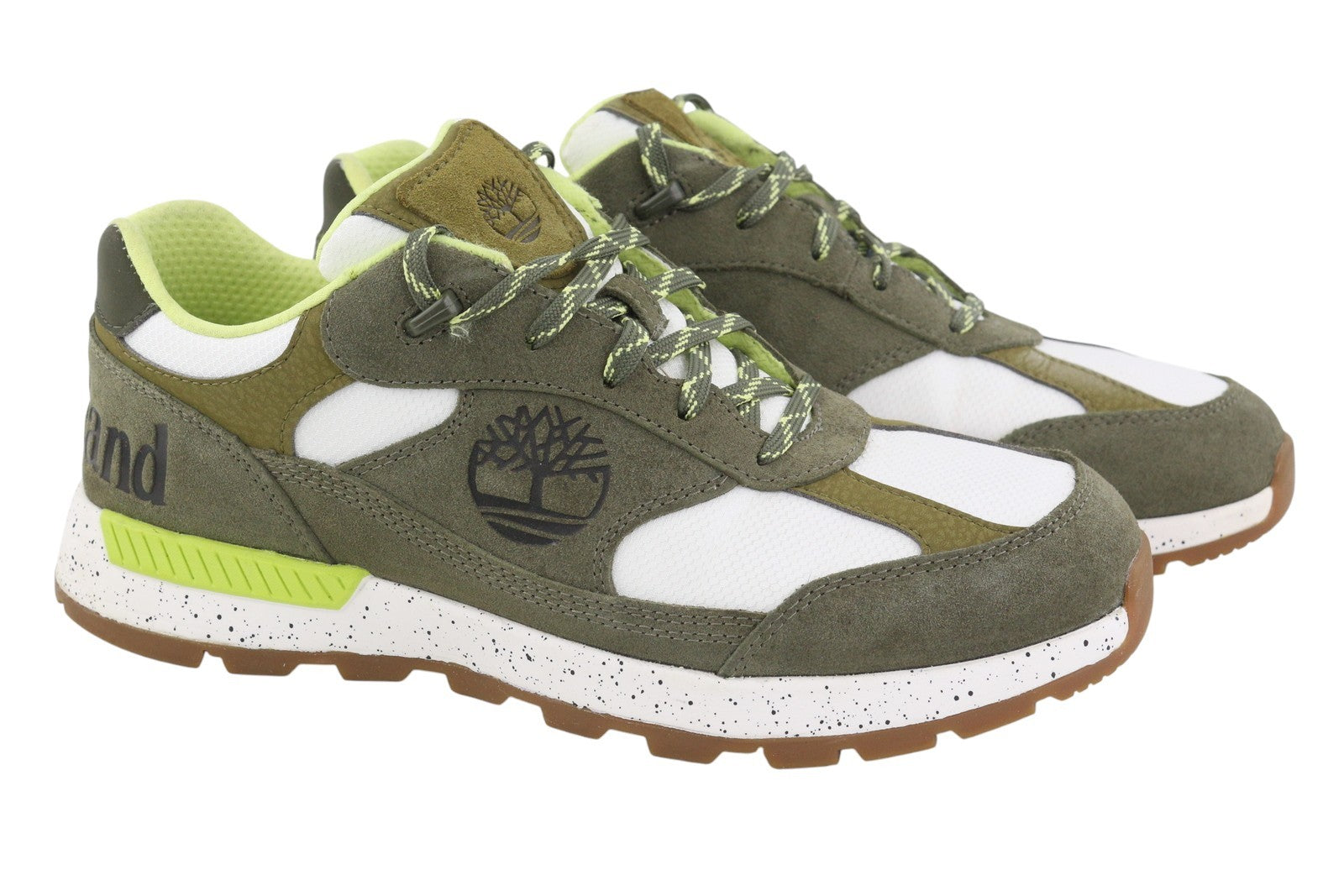 TIMBERLAND A2QUH vyriški sportbačiai, 43,5/44,5 dydžio, žali, odiniai, migdolų noselės, žema palaidinė, suvarstyti. 