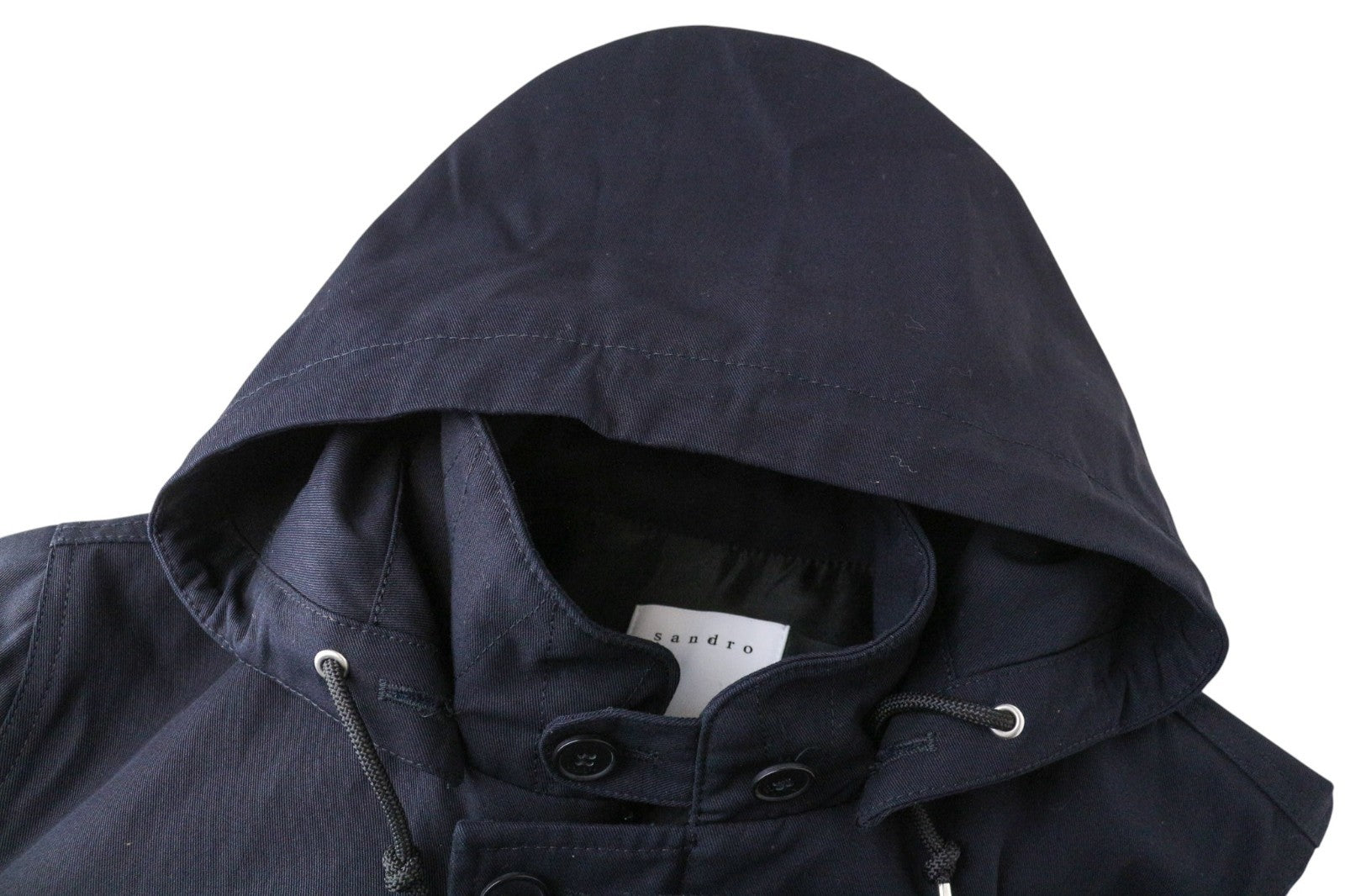 SANDRO vyriška striukė XS tamsiai mėlyna laisvalaikio medvilninė vieneilė striukė su gobtuvu 