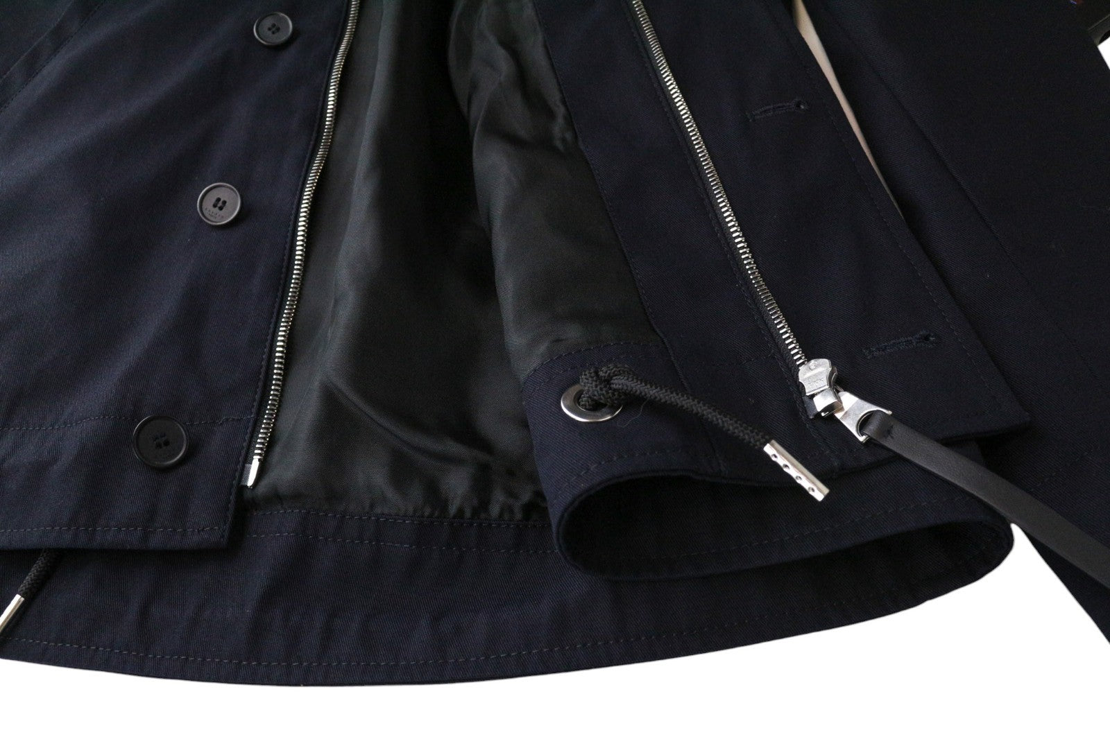 SANDRO vyriška striukė XS tamsiai mėlyna laisvalaikio medvilninė vieneilė striukė su gobtuvu 