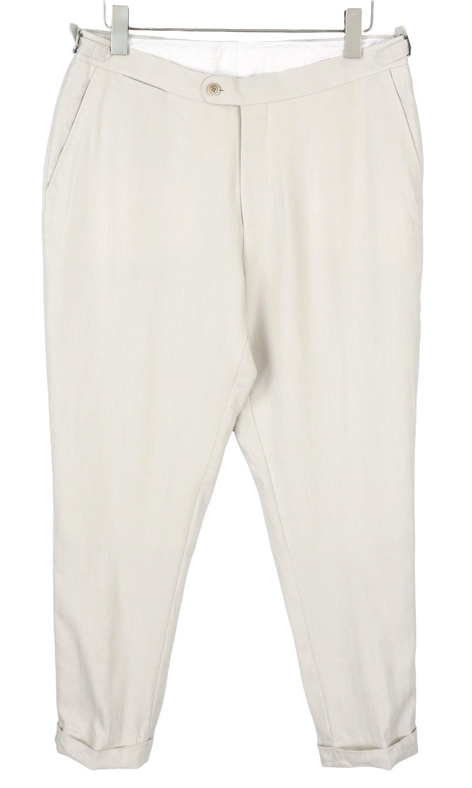 SUITSUPPLY Brescia vyriškos kelnės, UK42L, šviesiai pilkos, lininės, vilnonės, šilko, atlenkiamos, plonos 