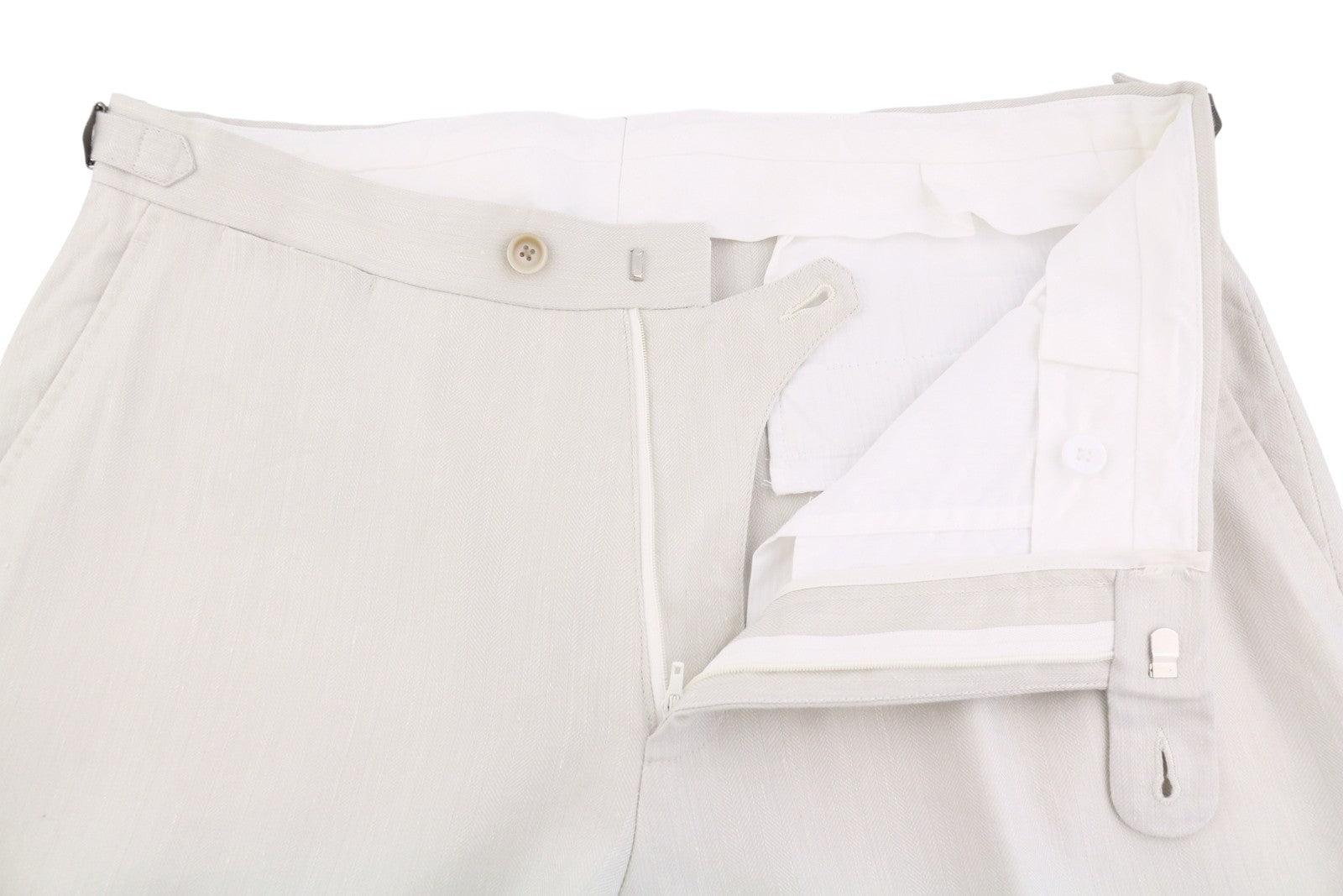 SUITSUPPLY Brescia vyriškos kelnės, UK42L, šviesiai pilkos, lininės, vilnonės, šilko, atlenkiamos, plonos 