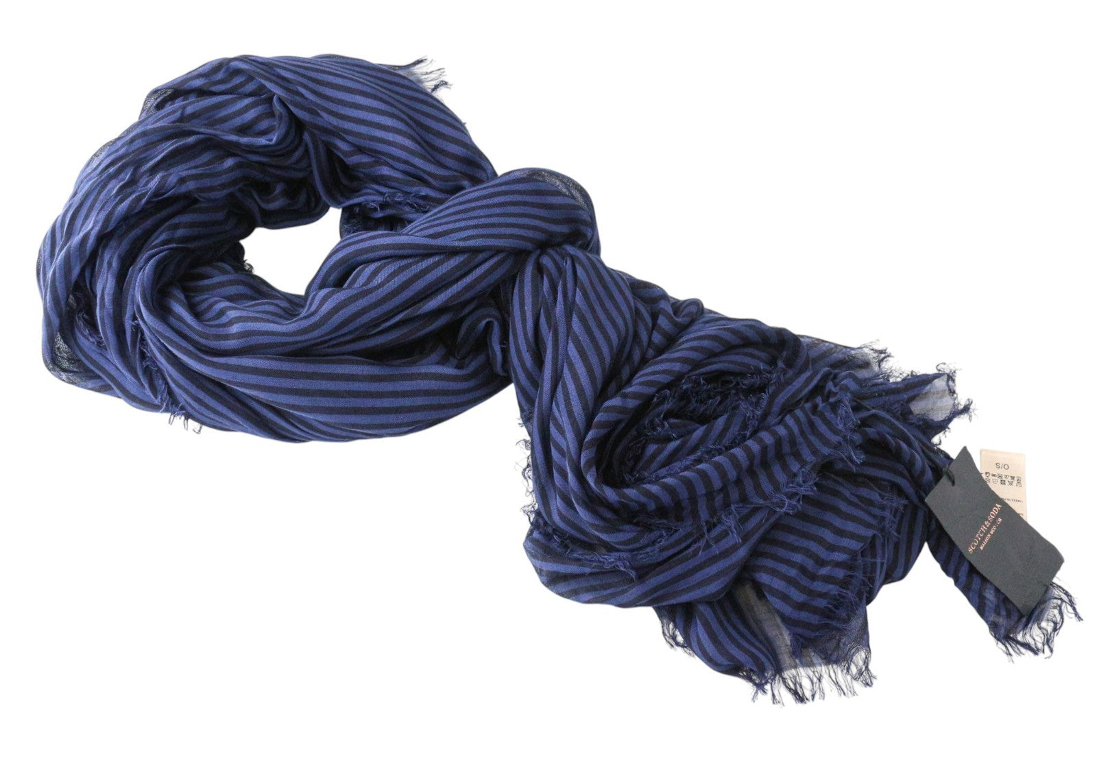 MAISON SCOTCH moteriškas šalikas OS mėlynas laisvalaikio lengvas dryžuotas raštuotas apsiaustas 