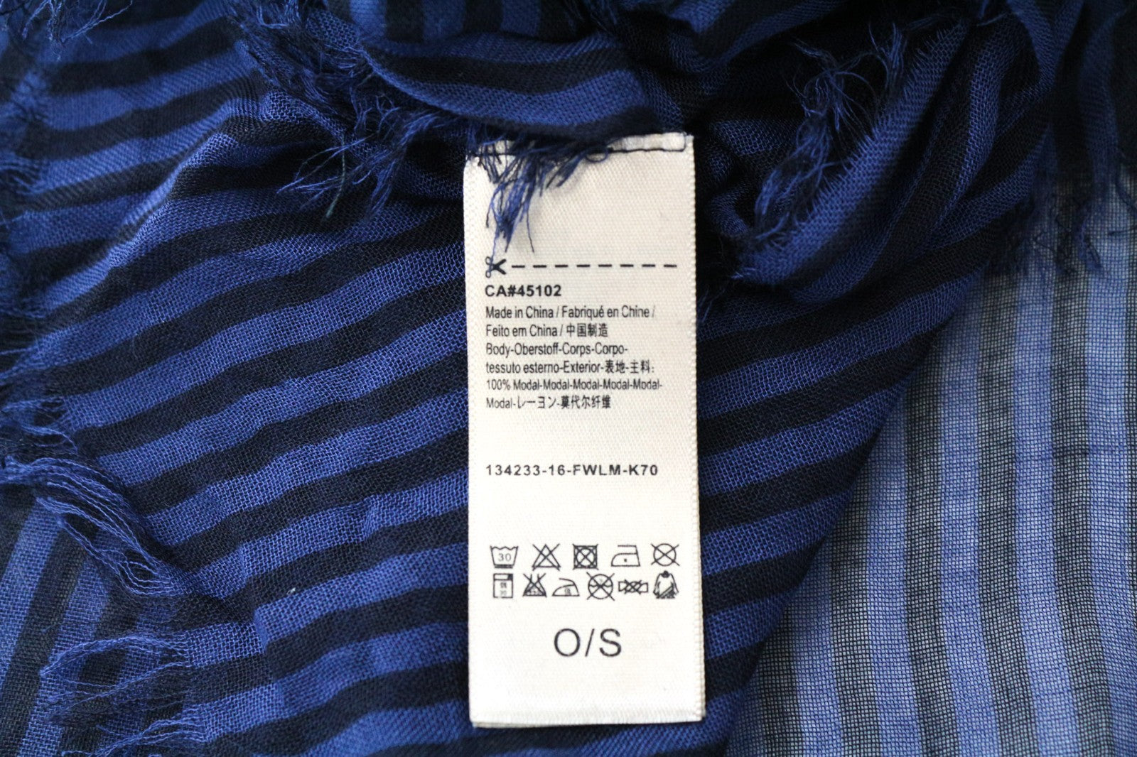 MAISON SCOTCH moteriškas šalikas OS mėlynas laisvalaikio lengvas dryžuotas raštuotas apsiaustas 