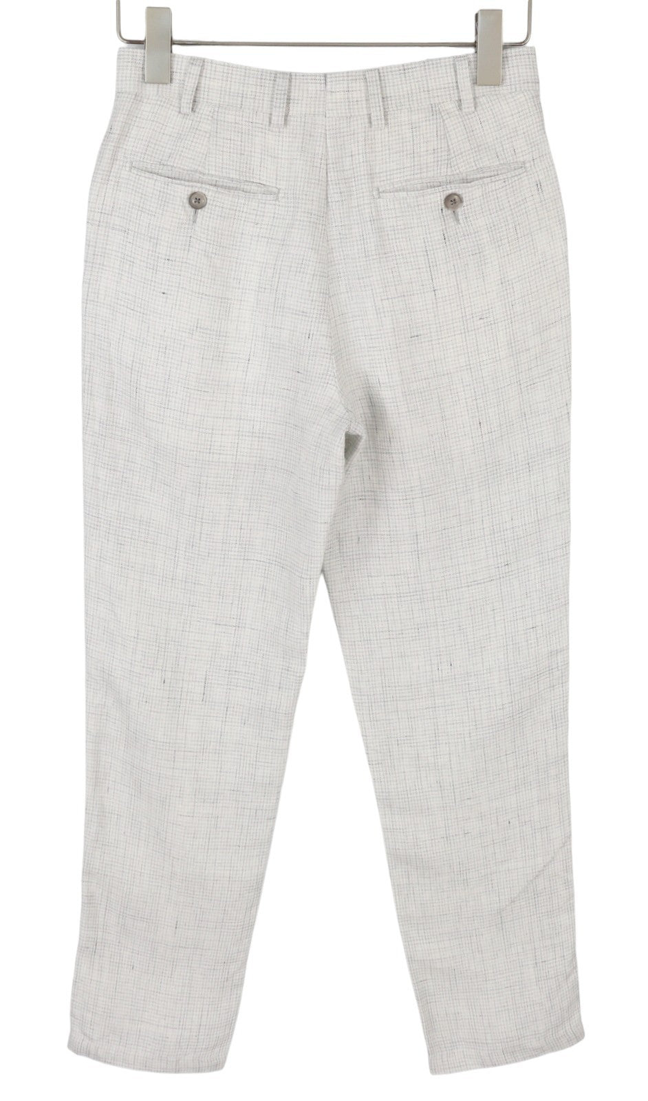 SUITSUPPLY Soho vyriškos kelnės UK26R šviesiai pilkos gryno lino raštuotos siaurėjančios... 