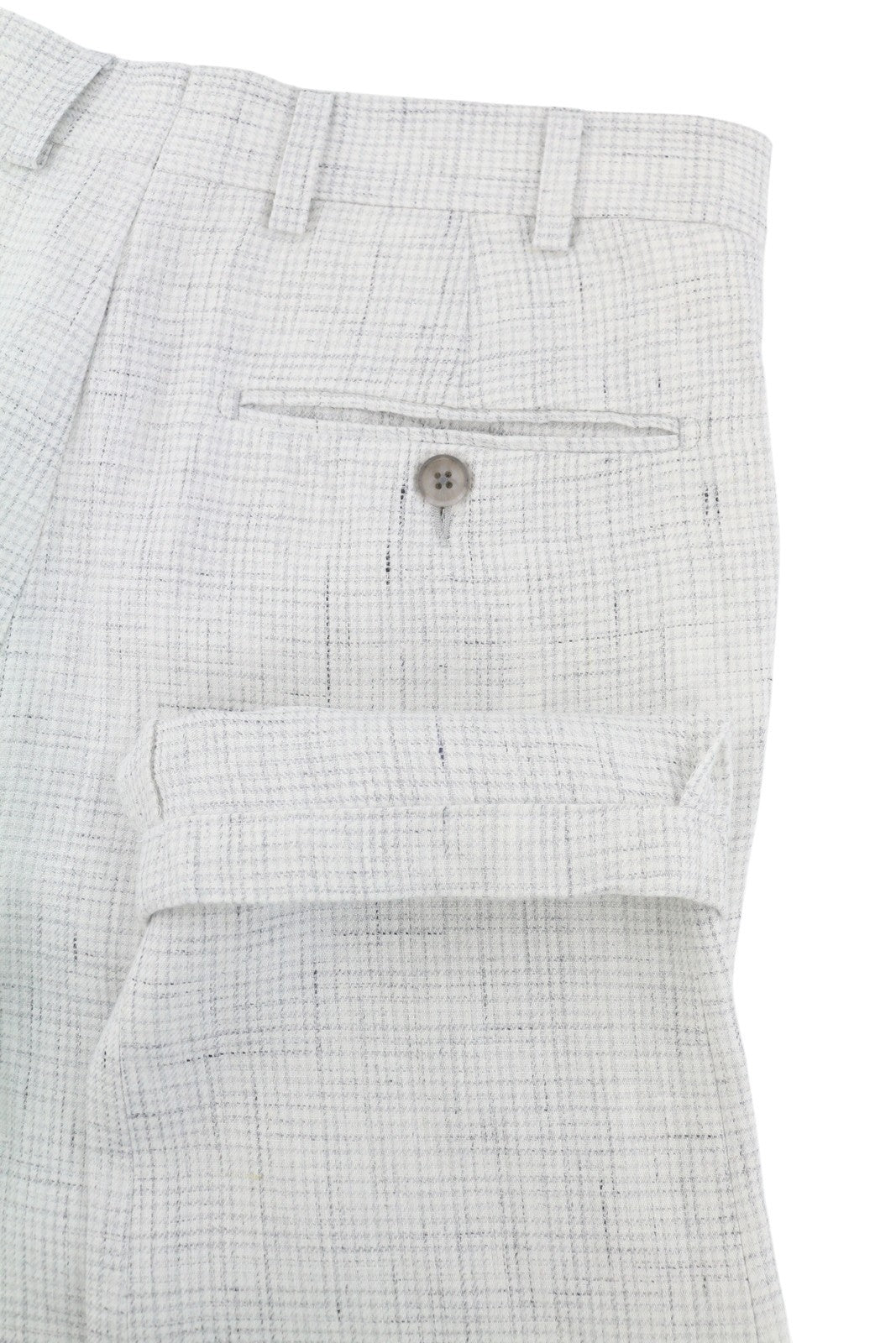 SUITSUPPLY Soho vyriškos kelnės UK26R šviesiai pilkos gryno lino raštuotos siaurėjančios... 