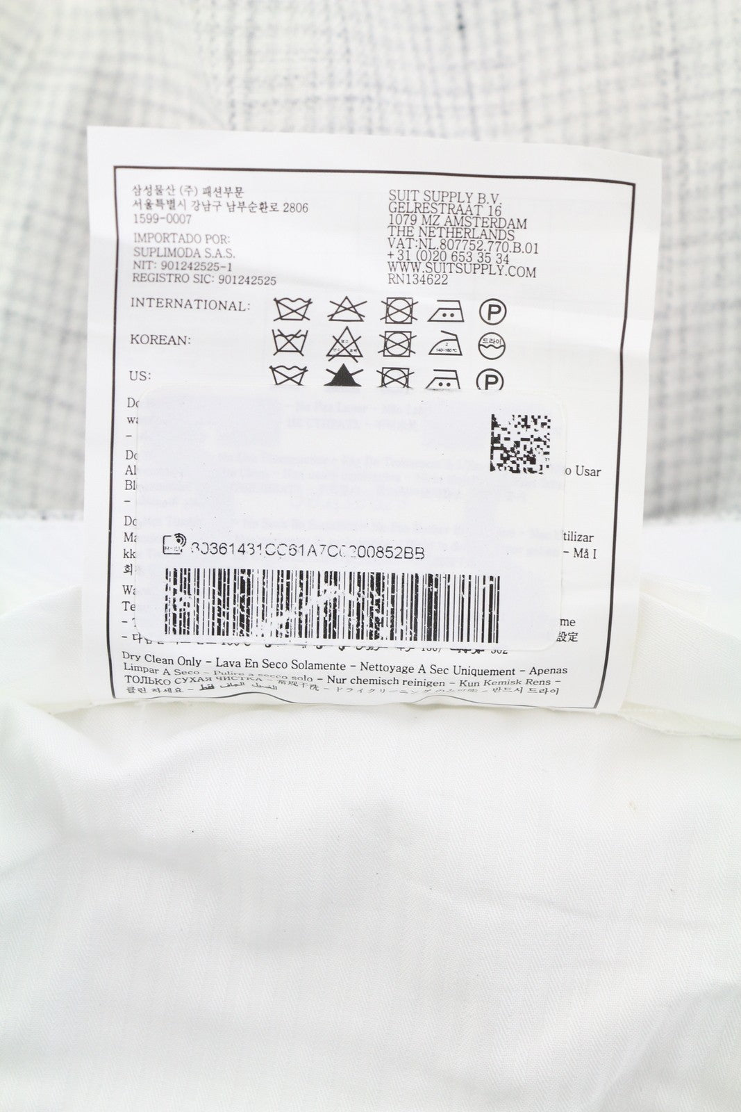 SUITSUPPLY Soho vyriškos kelnės UK26R šviesiai pilkos gryno lino raštuotos siaurėjančios... 