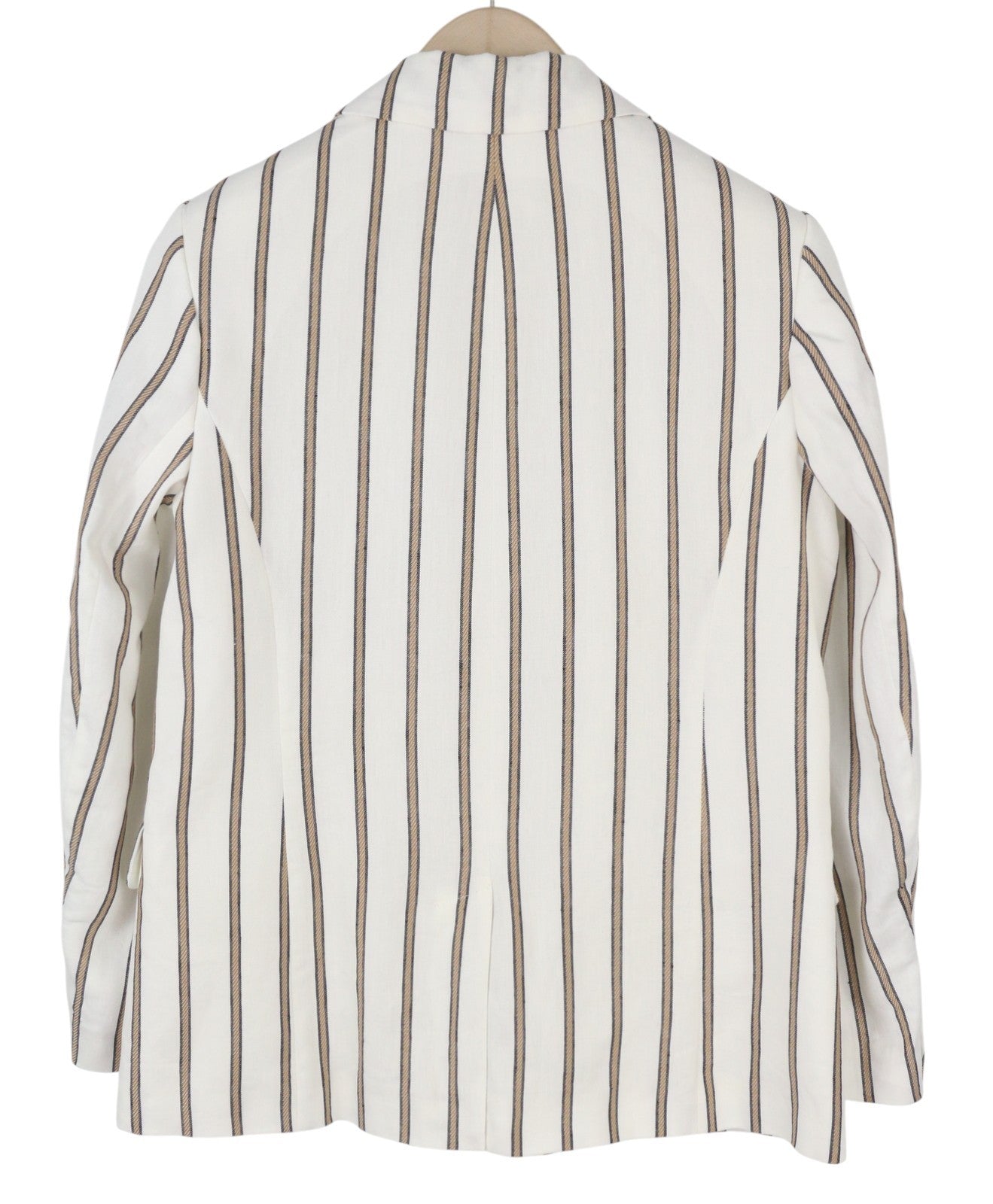 GANT moteriškas švarkas, EU36, balkšvas, dryžuotas lino mišinio audinys, su įpjova atvartu, sagomis užsegamas. 