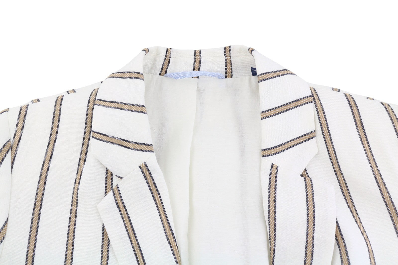 GANT moteriškas švarkas, EU36, balkšvas, dryžuotas lino mišinio audinys, su įpjova atvartu, sagomis užsegamas. 